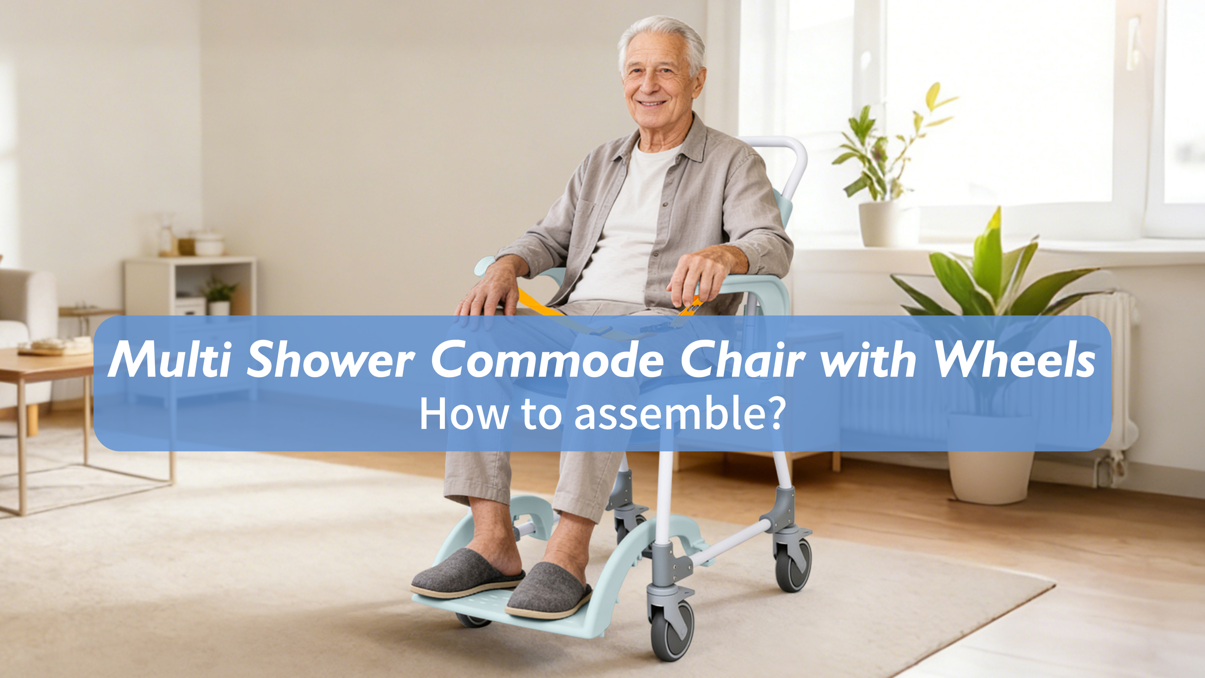 thumbnail video image 2 of Soaids 4-in-1 Rolling Shower Chair with Wheels for Elderly & Disabled, Padded Commode Wheelchair with Locking Caster, Seat Belts, Adjustable Footrest for Bathroom, Home Care, 19" Seat Width, 2 of 9