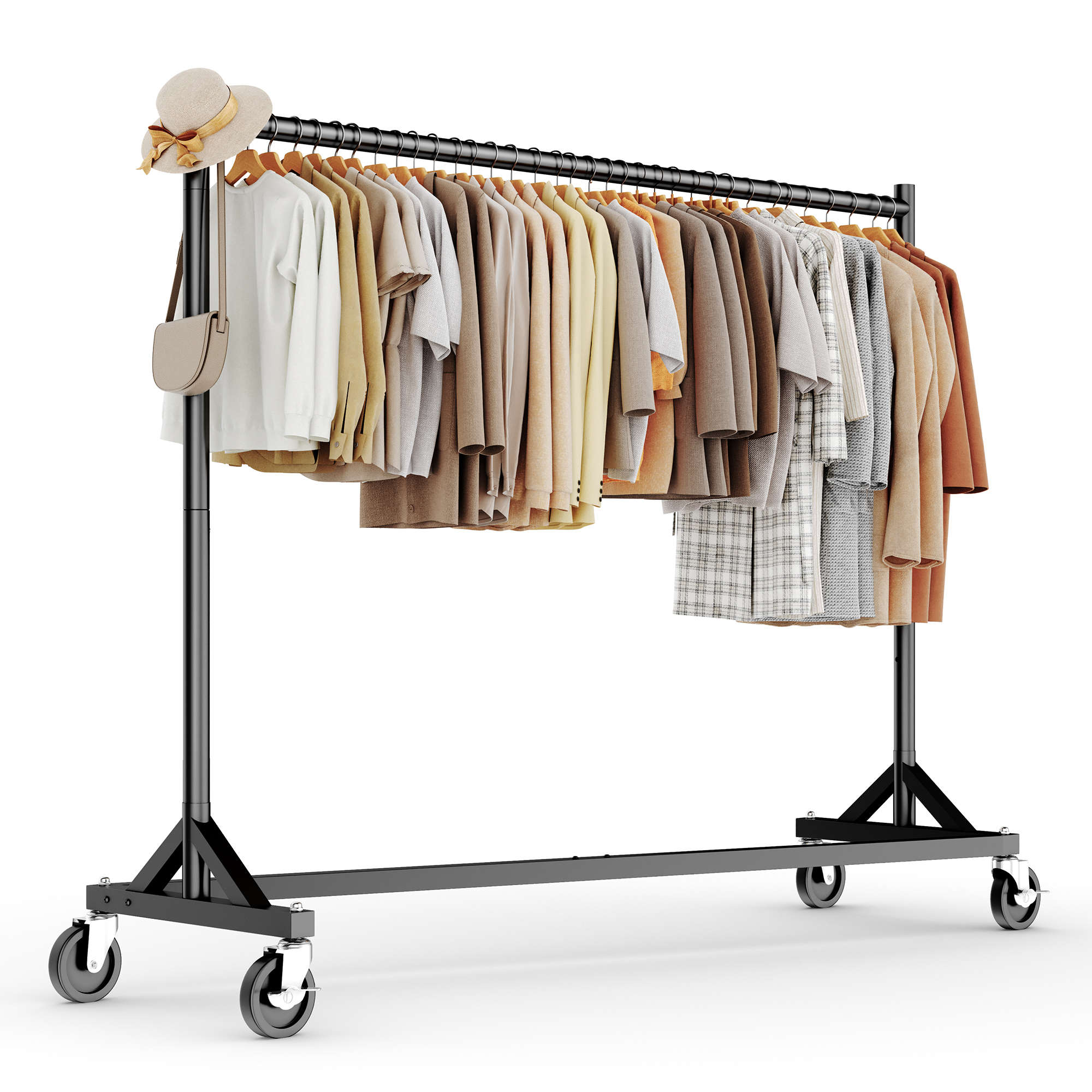 thumbnail video image 2 of HOKEEPER 400LBS Commercial Z Base Garment Rack Heavy Duty Clothing Rack Height Adjustable Rolling Clothes Rack for Hanging Clothes Racks on Wheels Portable Z Rack Black, 2 of 8