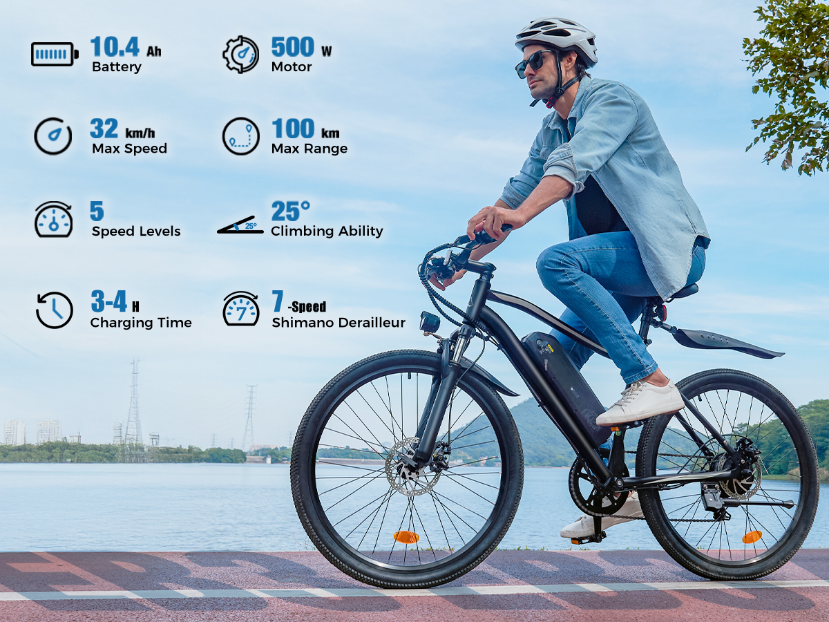 thumbnail video image 2 of iSinwheel 500W Electric Bike Adult,26" Mountain Bicycle Professional ,Front Dual Shock Absorption Ebike,Up 20MPH,55 Miles,35-Speed, UL-Certified,42V 10.8AH Removable Battery,White, 2 of 10