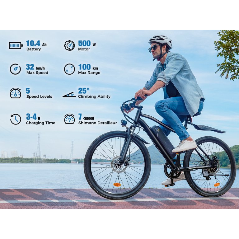 Isinwheel 750w Peak Electric Bike Adult,26" Mountain Bicycle Professional,Front Dual Shock Absorption Ebike,Up 20mph,55 Miles,35 Speed,42V 13ah