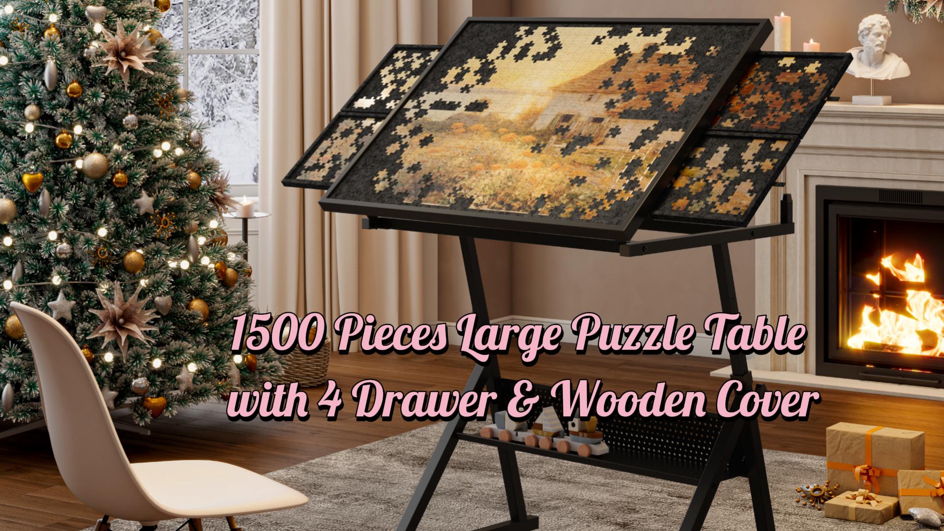 thumbnail video image 2 of SDJPOI 1500 Pieces Large Puzzle Table with 4 Drawer & Wooden Cover, Adjustable Height & Angle Puzzle Table with Wheels & Storage Shelf for Adults and Teens, Christmas Birthday Gift, 2 of 6
