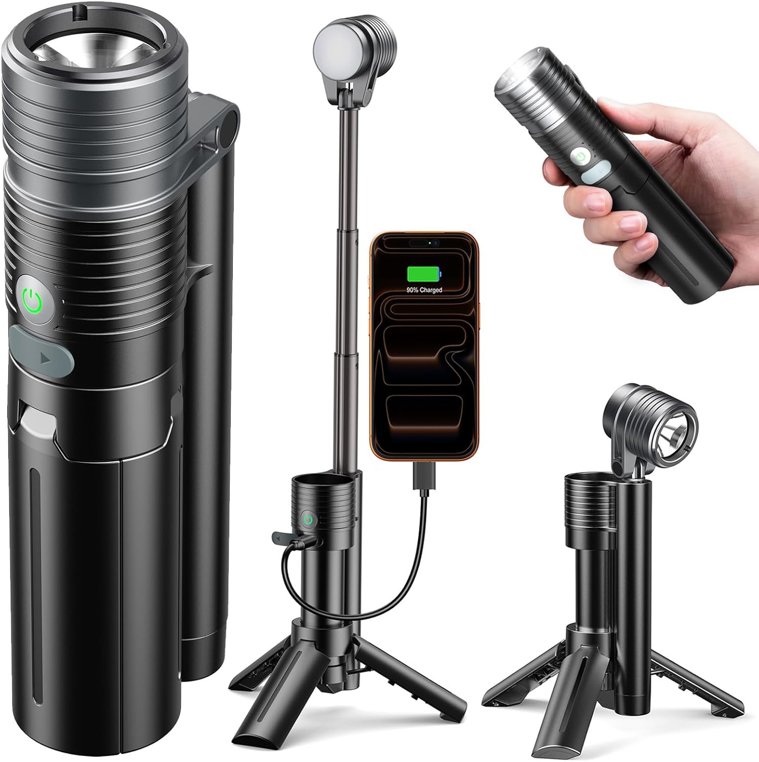 thumbnail video image 2 of Flashlight Camping Light 2in-1, 180°Flip Double Lamp 8-Mode Rechargeable LED Bright Flash Light Camp Lantern Reading Light Waterproof 4500mAh for Outdoor Home Emergency, Gift for Men Women, 2 of 10