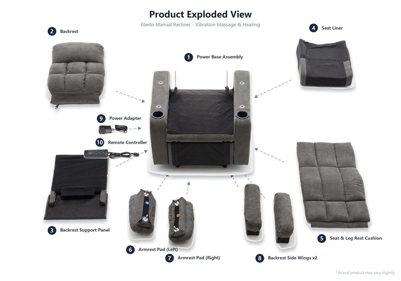 thumbnail video image 2 of Ebello Manual Recliner Chair with Massage and Heat, Fabric Recliner with Cup Holders & Storage Pockets, Breathable Comfortable Lounger for Living Room, Brown, 2 of 11