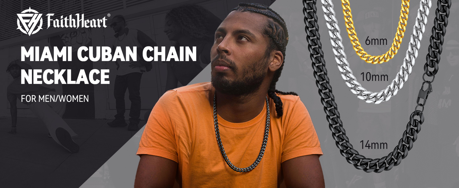 thumbnail video image 2 of FaithHeart Chunky Miami Cuban Link Chain Men Necklace Gold Plated Stainless Steel Hip Hop Chains Necklaces 10mm Width 30 Inches Length Jewelry with Gift Box for Dad Son Father's Day, 2 of 9