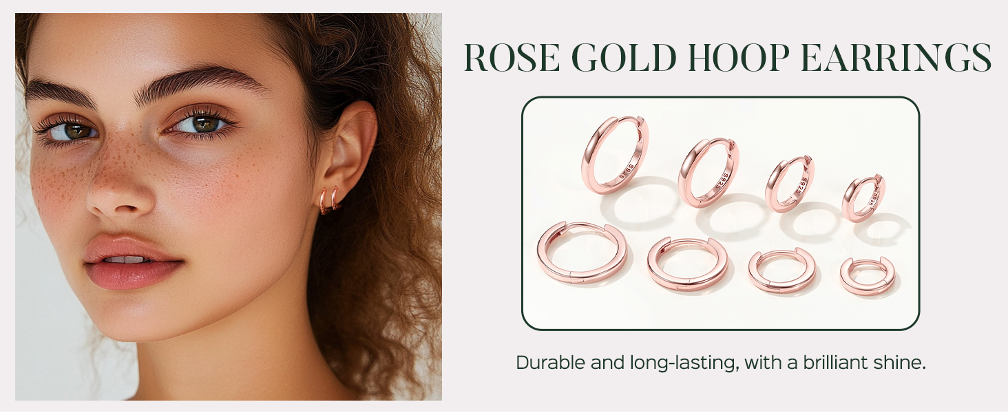 thumbnail video image 2 of ChicSilver 14K Rose Gold Plated Huggie Earrings Silver Huggie Hoop Earrings Small Gold Plated Hoop Earring for Women 14MM, 2 of 9