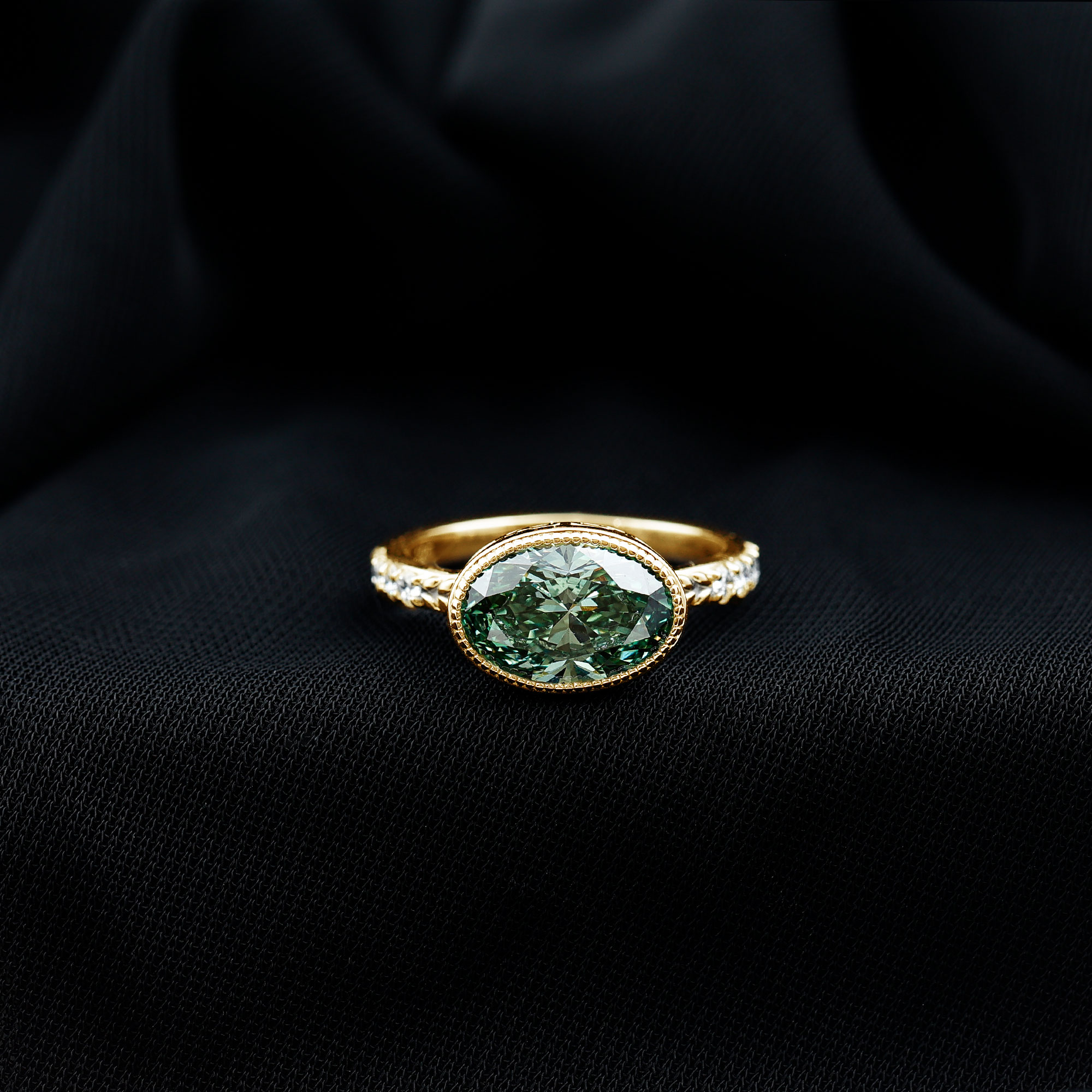 thumbnail video image 2 of Rosec Jewels Lab Grown Green Diamond Oval Engagement Ring 3 Carat - IGI Certified - VS1 Quality - East West Style Big Diamond Ring, 10K White Gold, US 7.00, 2 of 9