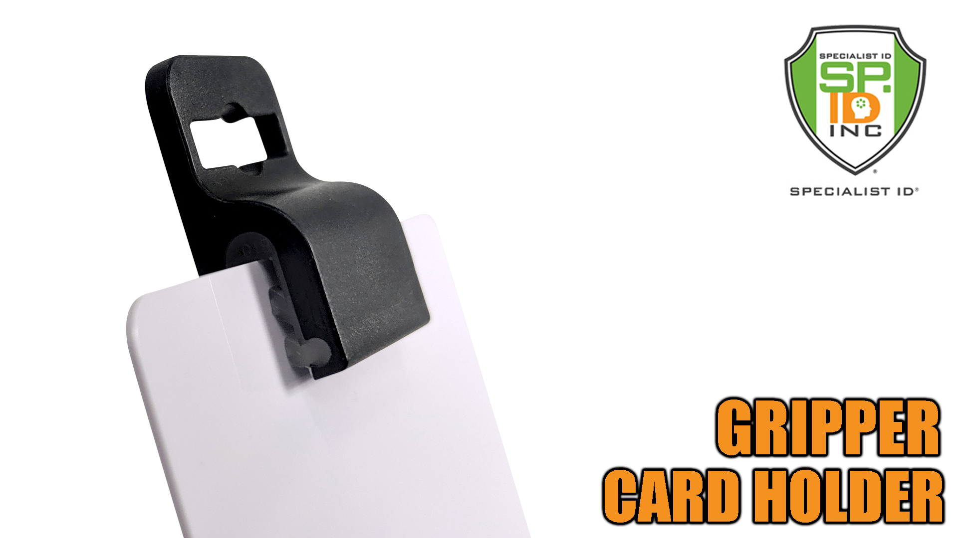 thumbnail video image 2 of White Gripper Card Holder Clamp - Holds Standard Credit Card Size (Max 30 Mil Thick) - Badge Holder for Work I'd, Smart Card, CAC, Chip or Swipe Access Card - Secure Grip by Specialist ID, 2 of 8