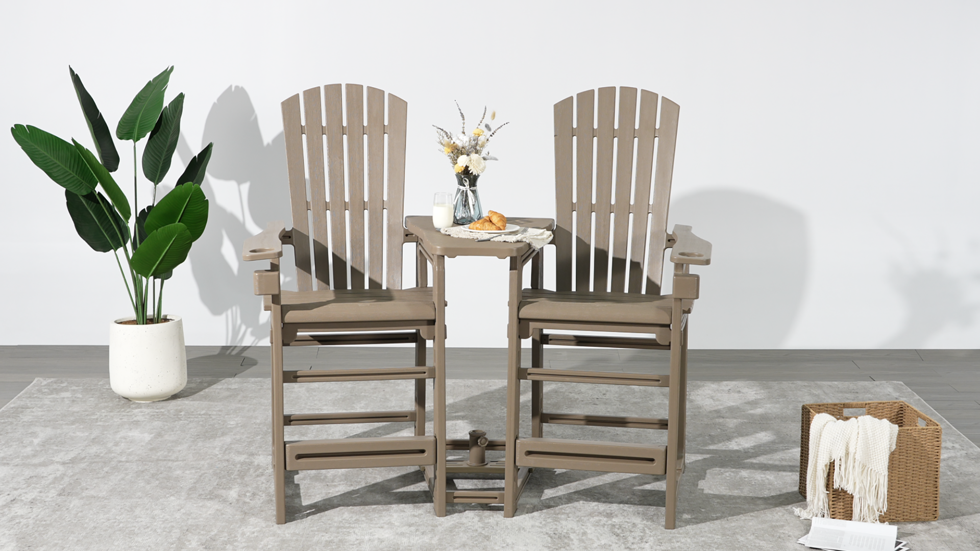 thumbnail video image 2 of WestinTrends Azura Outdoor Tall Adirondack Chairs With Connecting Table Tray (Set of 2), Navy Blue, 2 of 12