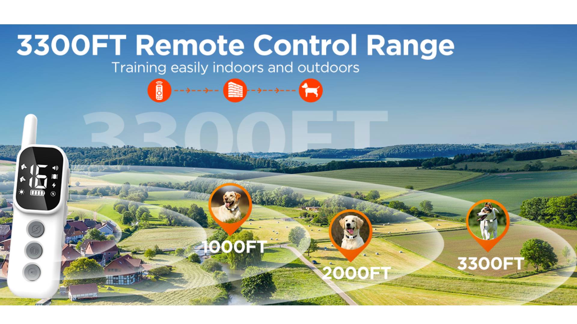 thumbnail video image 2 of Dog Shock Collar,3300FT Dog Training Collar with Remote,IP67 Waterproof Rechargeable Sleek Modern Shock Collar for Small,Medium,Large Dogs with Beep,Vibration,Safety Shock,LED Light,8-120 lbs, 2 of 9