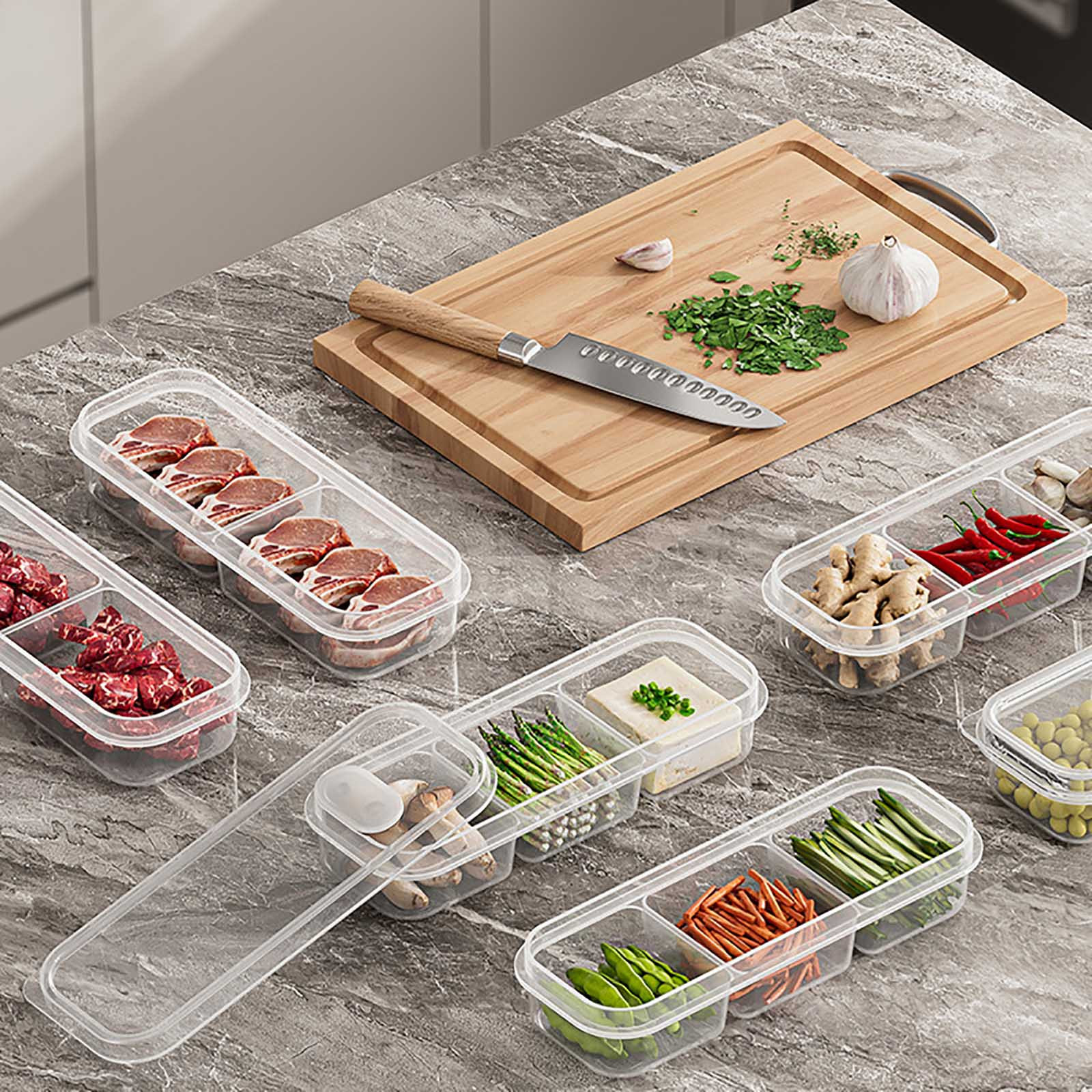 thumbnail video image 2 of Deeceymbur Refrigerator Storage Containers with Lids - Divided Compartments Stackable Produce Organizer for Fruits, Vegetables & Salad | BPA-Free Clear Plastic Fridge Bins, 2 of 6