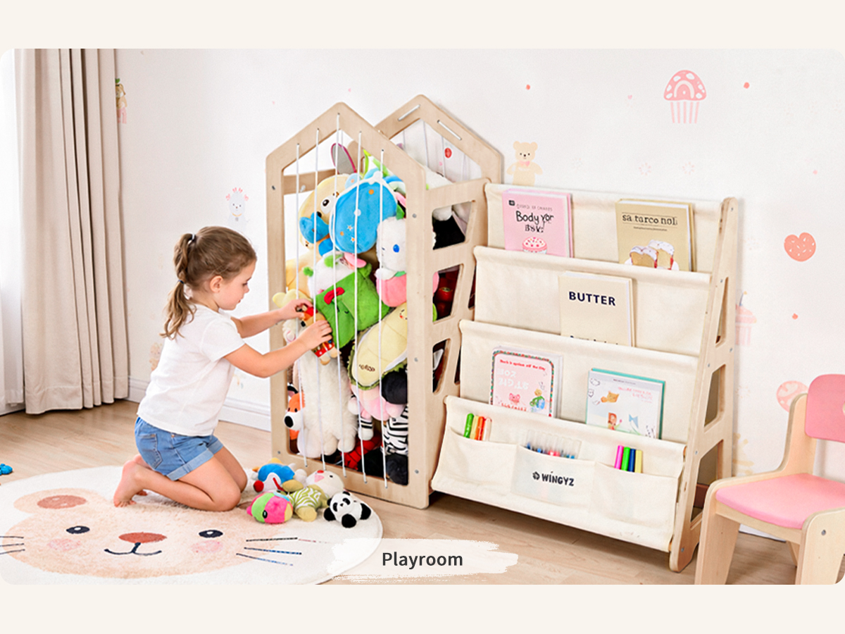thumbnail video image 2 of Sweet Time Montessori Kids Bookcase and Stuffed Animal Organizer, Toy Storage Organizer Nursery Bookshelves, Book Shelf for Kids Play Room, 2 of 9