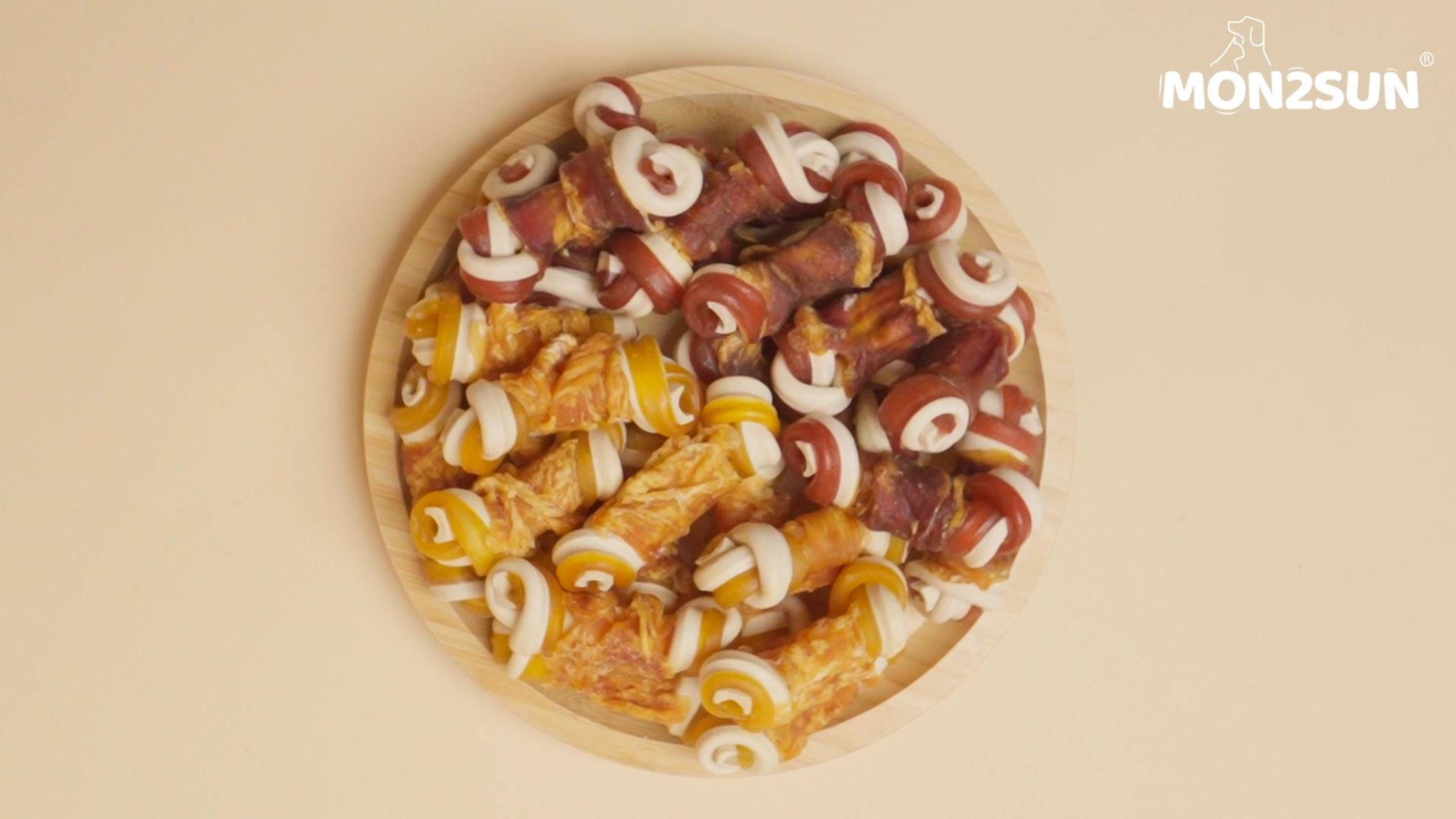 thumbnail video image 2 of MON2SUN Chicken Wrapped Mixed Vegetable Knot Bones Small Dog Treats, 21.16 oz (30 Count), 2 of 11