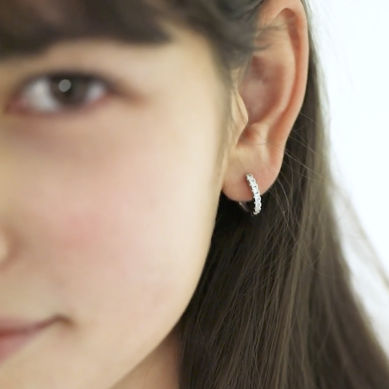 thumbnail video image 2 of Small Multi CZ 9mm Kids Girls Earrings Hoop Safety Latch - Sterling Silver, 2 of 8