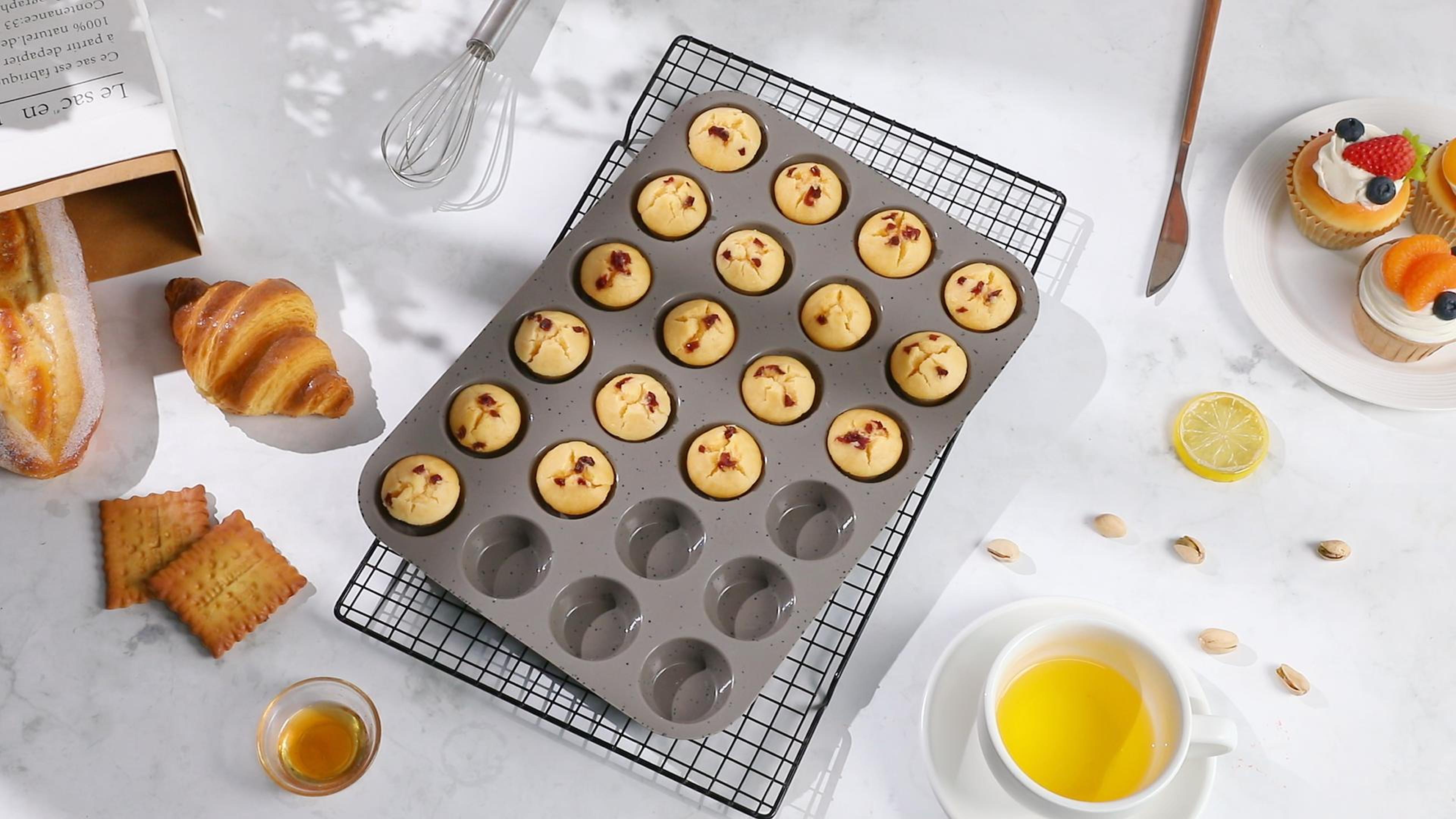 thumbnail video image 2 of CAKETIME Silicone Mini Muffin Pan, 24 Cups Mini Cupcake Pans Silicone Muffin Tin for Baking Nonstick 2 Pack, 2 of 8