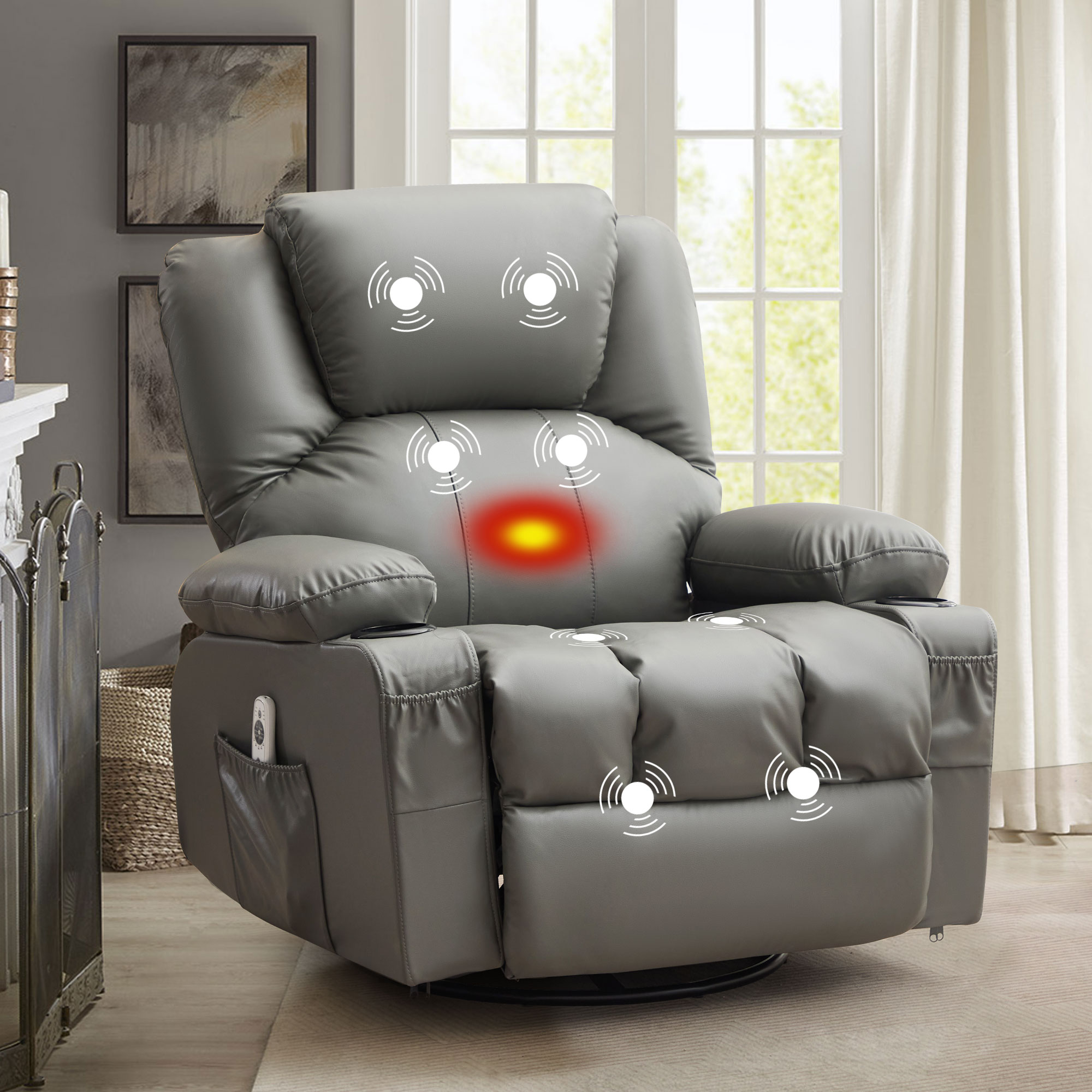 thumbnail video image 2 of JONPONY Massage Rocker Recliner Chair with Vibration Massage and Heat Ergonomic Lounge Chair for Living Room with Rocking Function and Side Pocket, 2 Cup Holders, USB Charge Port,Grey, 2 of 10
