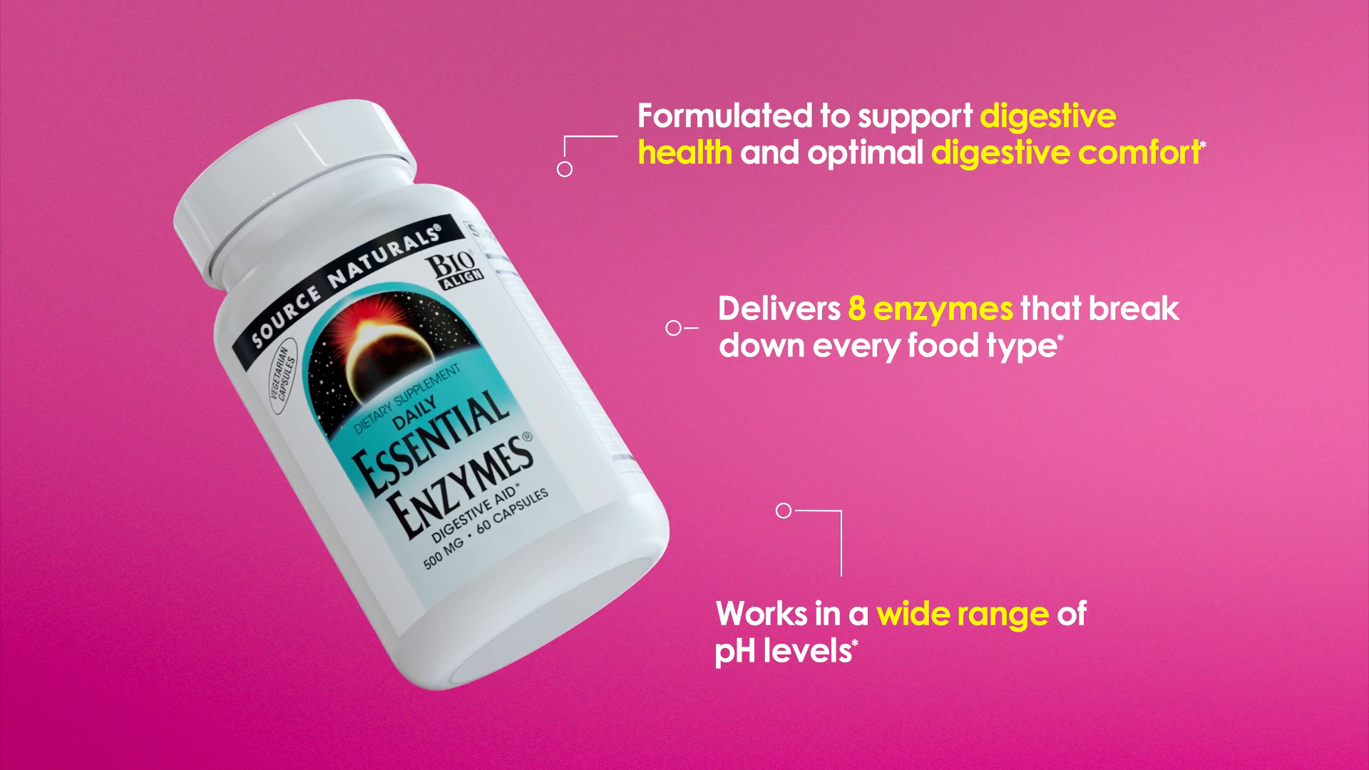 thumbnail video image 2 of Source Naturals Essential Enzymes 500mg Bio-Aligned Multiple Enzyme Supplement Herbal Defense for Digestion, Gas, Constipation & Bloating Relief - Supports Immune System* - 120 Vegetarian Capsules, 2 of 6