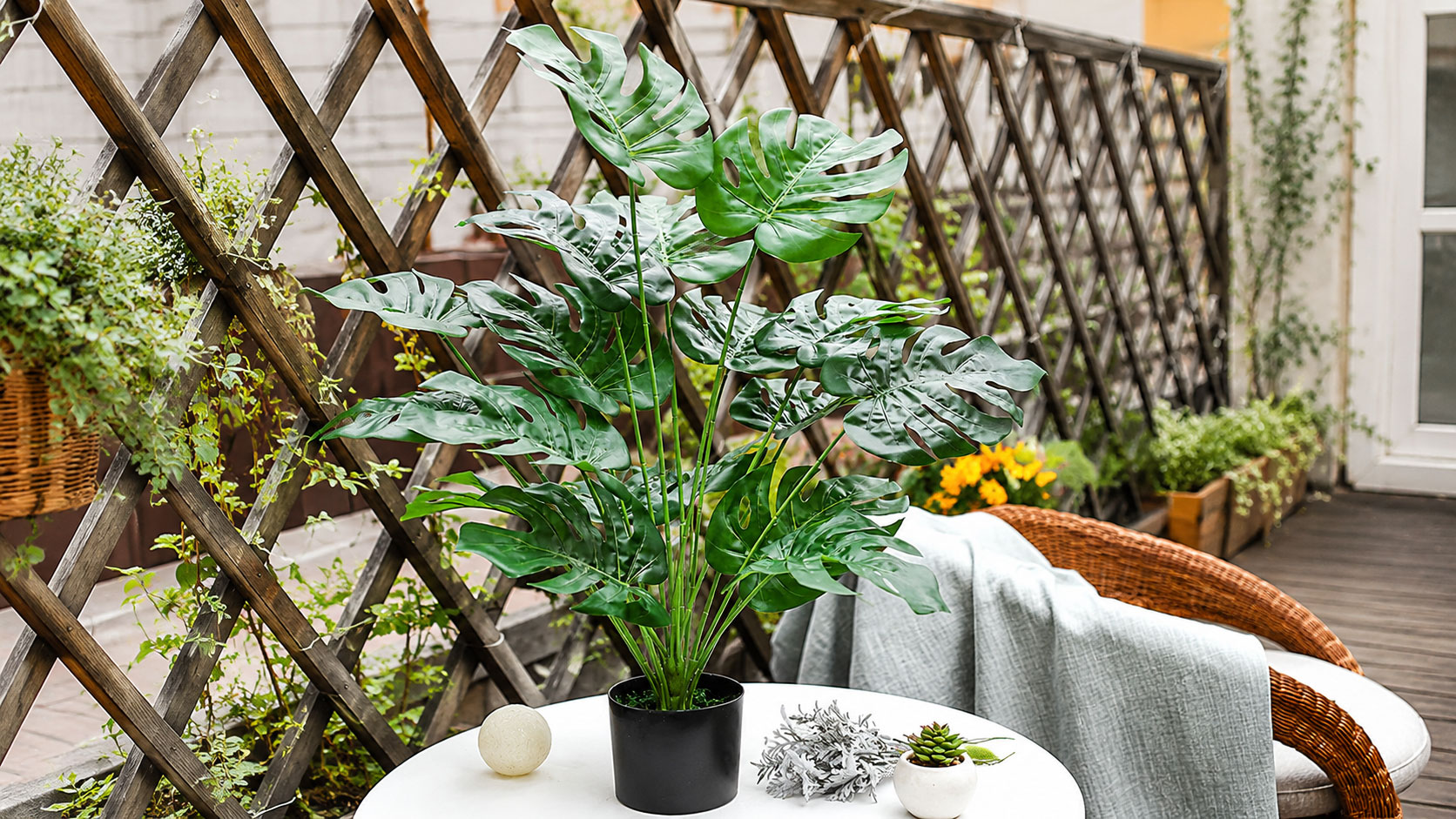 thumbnail video image 2 of Miracliy 1 Pack Artificial Monstera Plant with Pot, Faux Tropical Greenery for Indoor Home Office Decor, 2 of 6