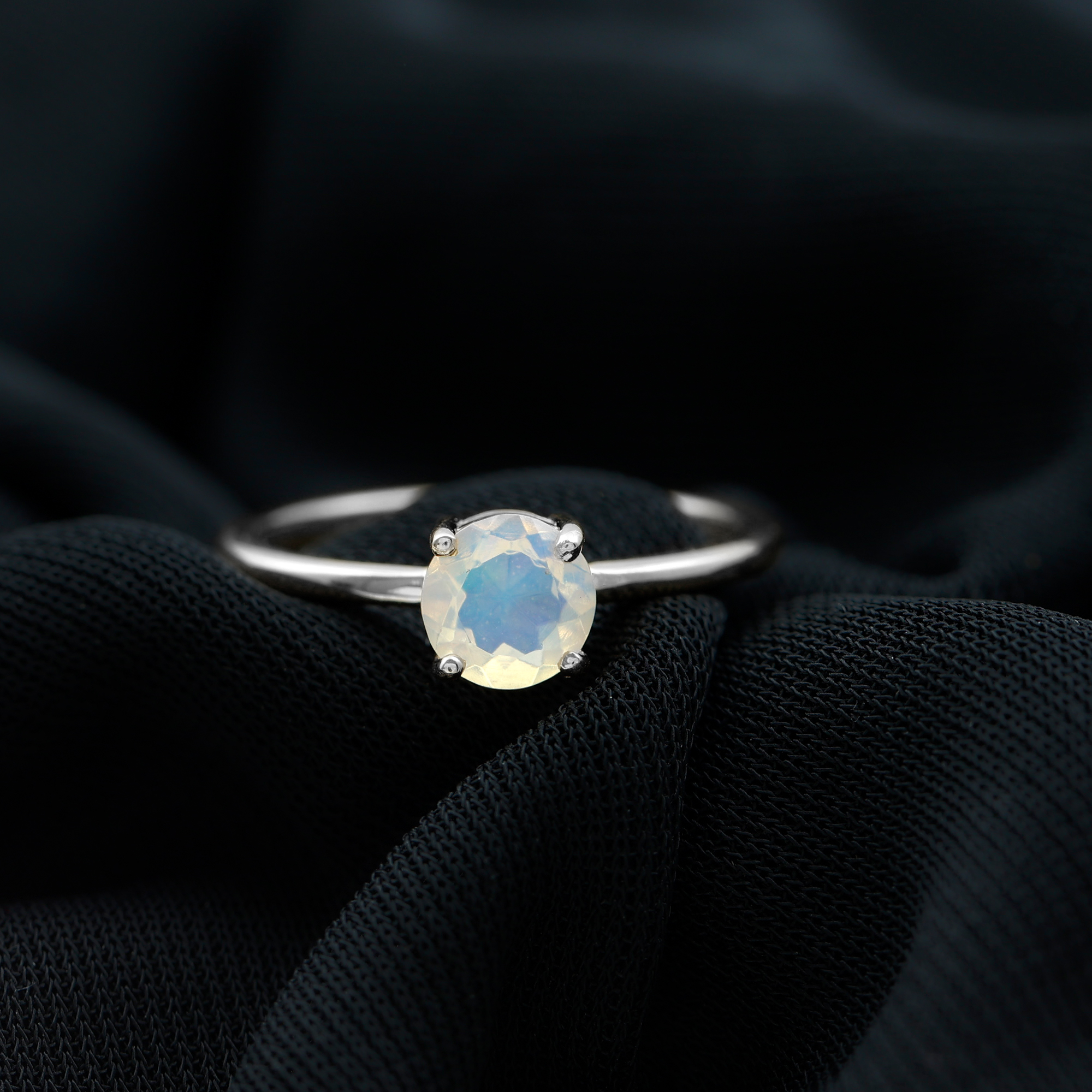 thumbnail video image 2 of Rosec Jewels Real Ethiopian Opal Promise Ring for Women - October Birthstone Ring - AAA Quality - Ready to Gift for Valentines, 18K White Gold, US 12.00, 2 of 10