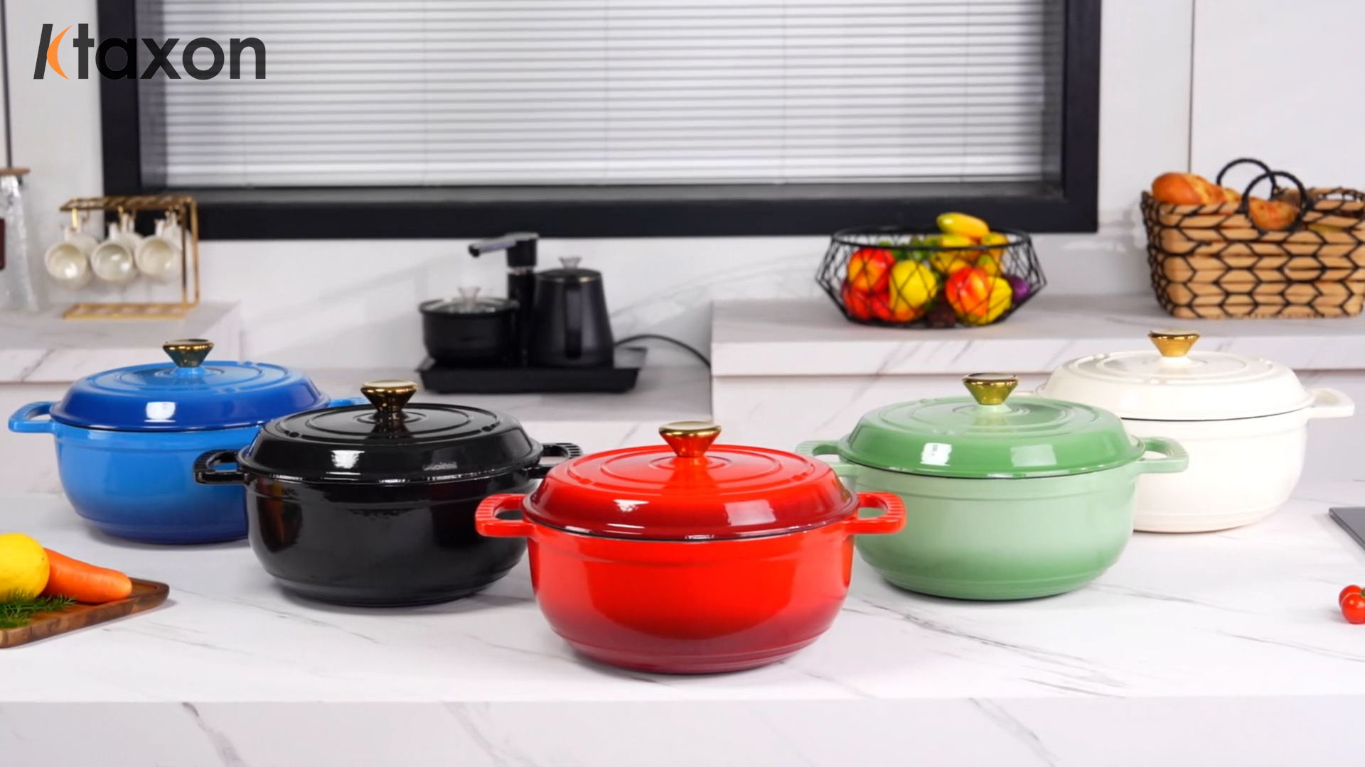 thumbnail video image 2 of Ktaxon 7.5 Quart Enameled Cast Iron Dutch Oven with Upgraded Textured Handles Pre-Seasoned Cookware, Induction & Oven Safe up to 500°F, Red, 2 of 13