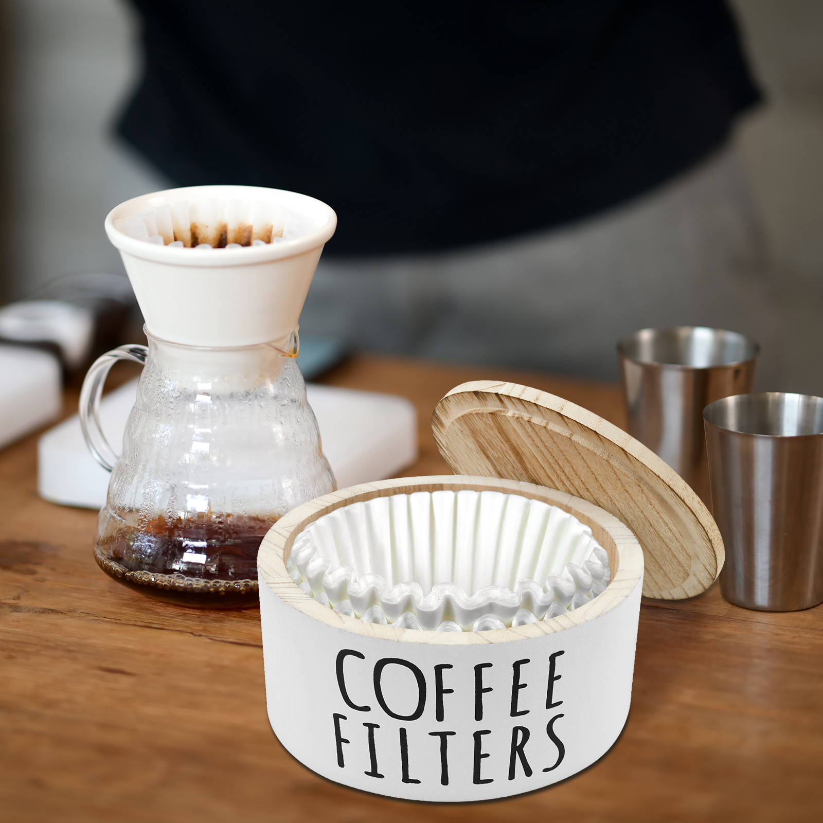 thumbnail video image 2 of AEVXKHI Coffee Filter Dispenser, Wooden Coffee Filter Storage Container with Lid, Sturdy Coffee Pod Organizer, Coffee Filter Basket Holder for Home Bar Counter Coffee Bar Decoration, 2 of 11