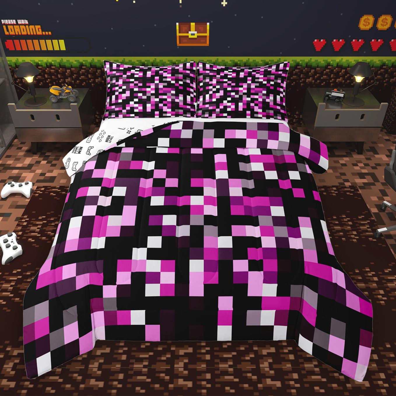 thumbnail video image 2 of Manfei Abstract Pixel Bedding Comforter Set,Minimalism Geometric Checkered Twin Comforter Sets,Pink Black Bedding Set For Girls Boys,Super Cozy Room Decor Reversible,2 Pieces, 2 of 9