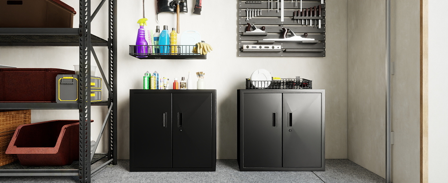 thumbnail video image 2 of Aobabo Metal Storage Cabinet with Lock & Pegboard,Garage Storage Cabinet with 2 Adjustable Shelves,Small Tool Storage Cabinets for Home Office Garage,Assembly Required,Black, 2 of 11