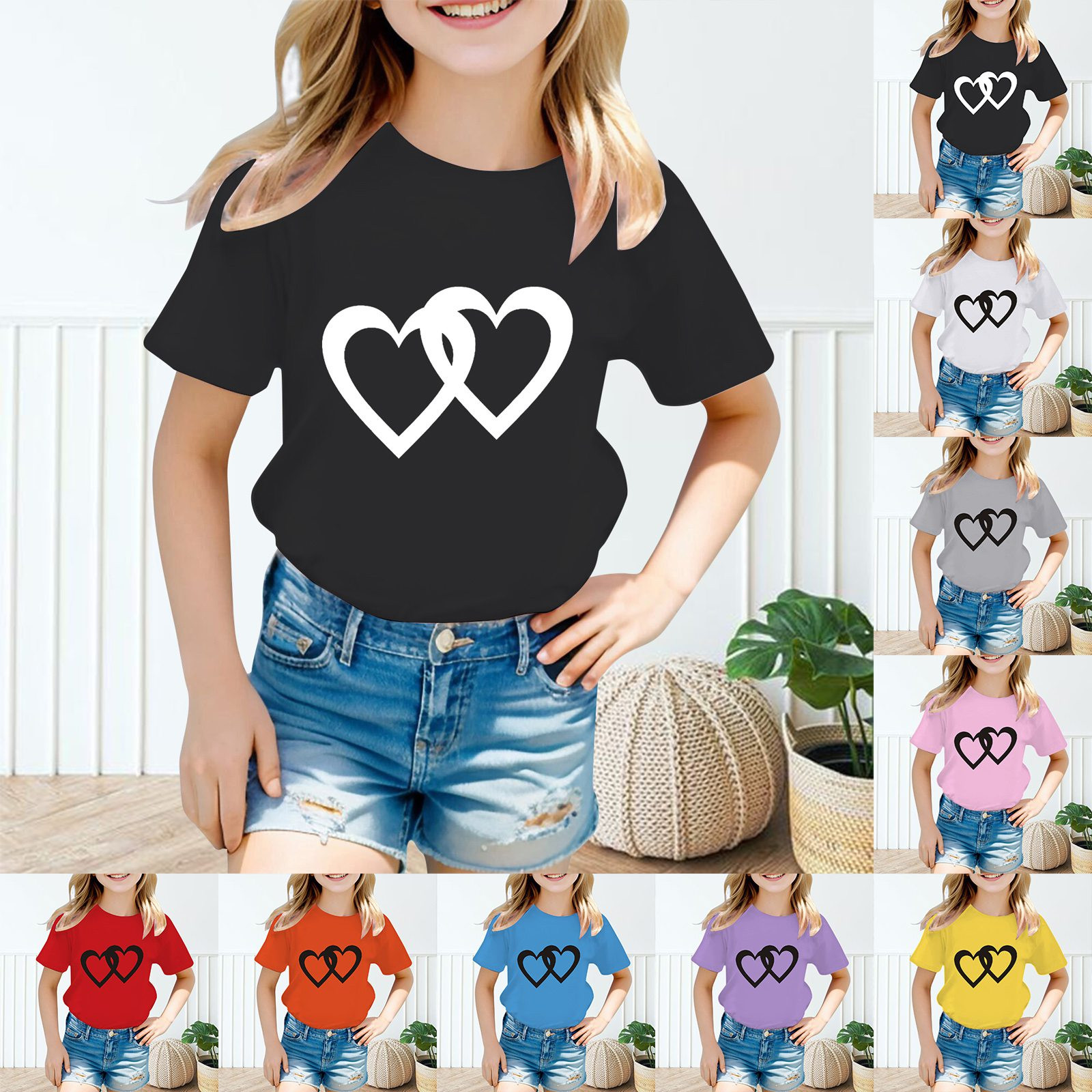 thumbnail video image 2 of SNKSDGM Girls Shirts for Girls 14-16 Years Old Cute Clothes for Teen Girls Summer Kid Girls Cute Graphic Round Neck Short Sleeve Tee Summer Casual T Shirt 3-4 Years, 2 of 5
