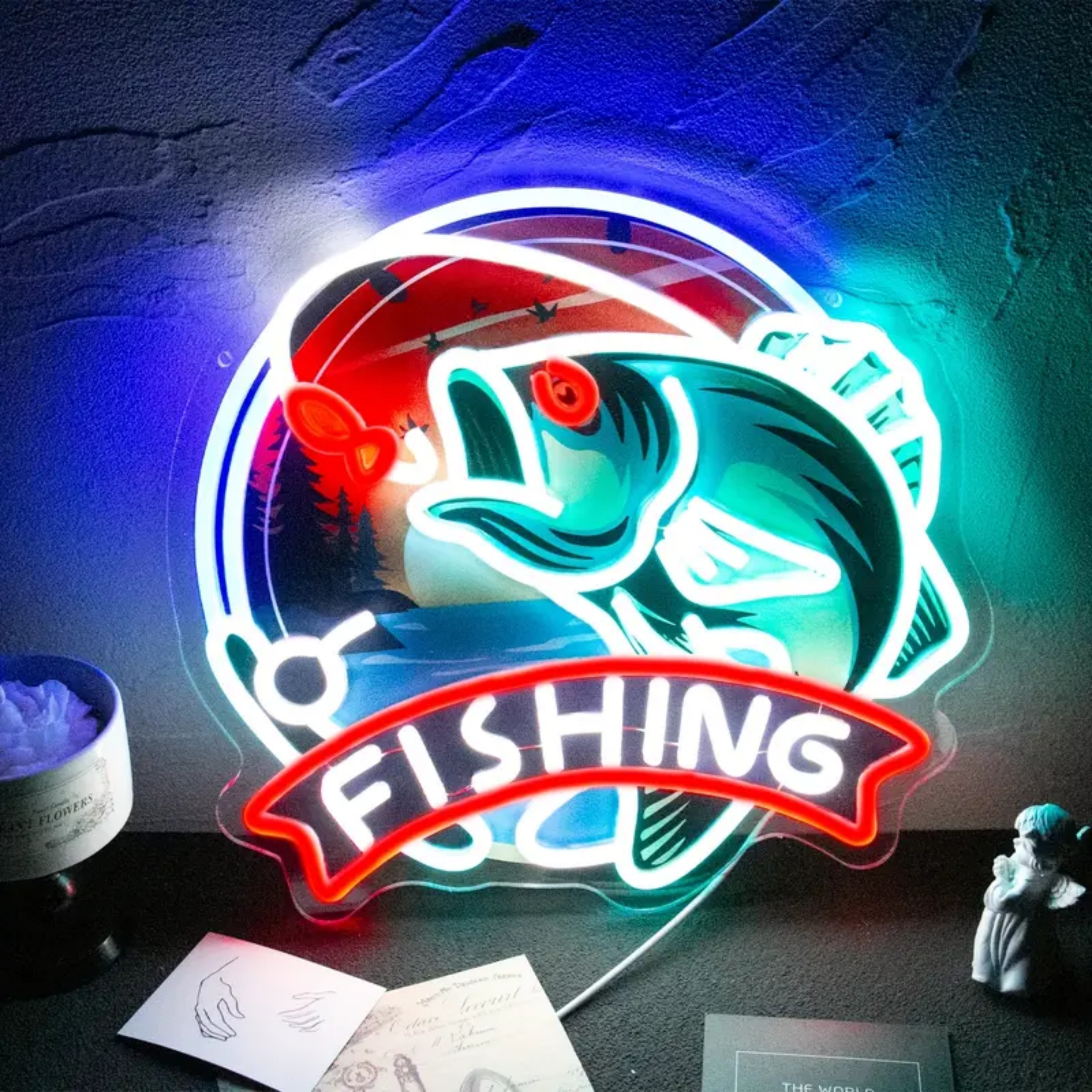 thumbnail video image 2 of UPONRAY Fishing Neon Signs, 13.7"*12.9" Dimmable & USB-Powered LED Neon Light, Stylish Wall Decor for Home, Beach Bar, Natatorium, Swimming Pool, Fishing Pond, 2 of 8
