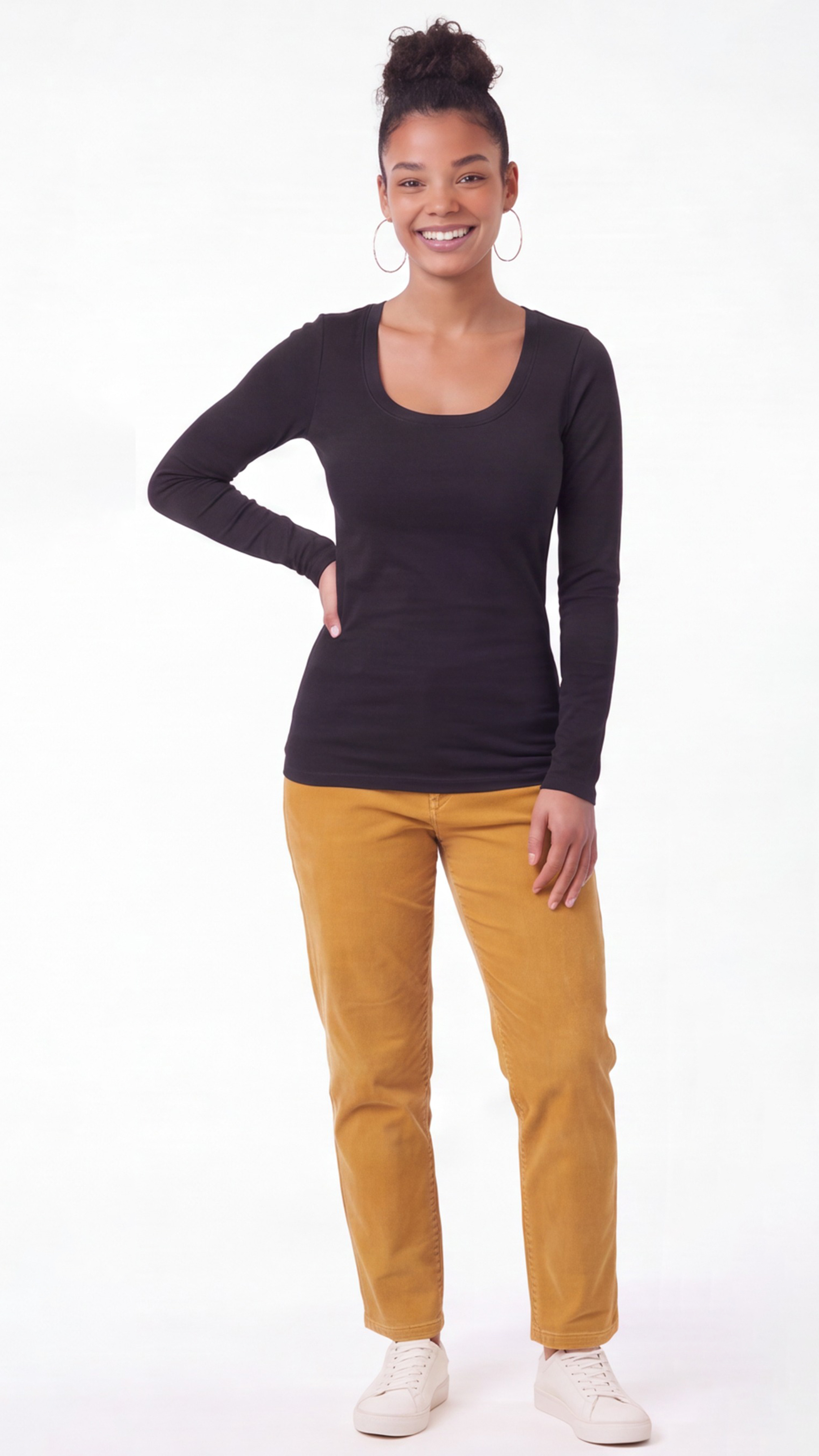 thumbnail video image 2 of Women's Junior and Plus Size Basic Scoop Neck Tshirt Long Sleeve Tee, 3XL, 3Pk Black, Green Teal, White, 2 of 6