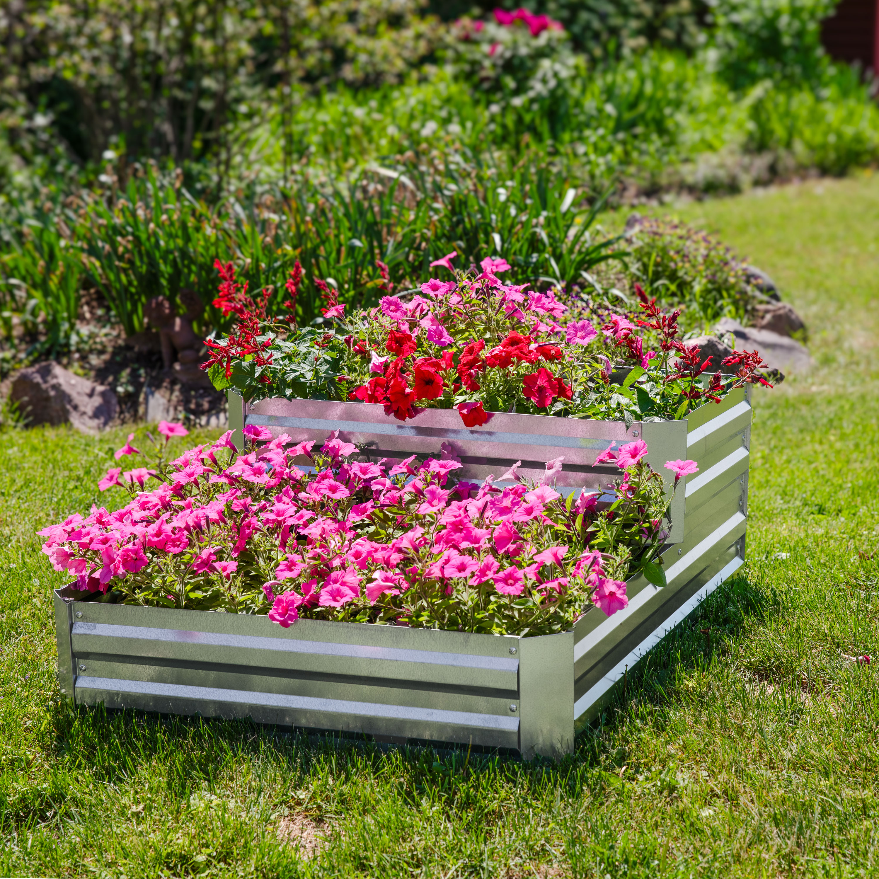 thumbnail video image 2 of Sunnydaze 47" x 34.5" x 11.75" 2-Tier Silver Galvanized Steel Outdoor Raised Garden Bed, 2 of 10