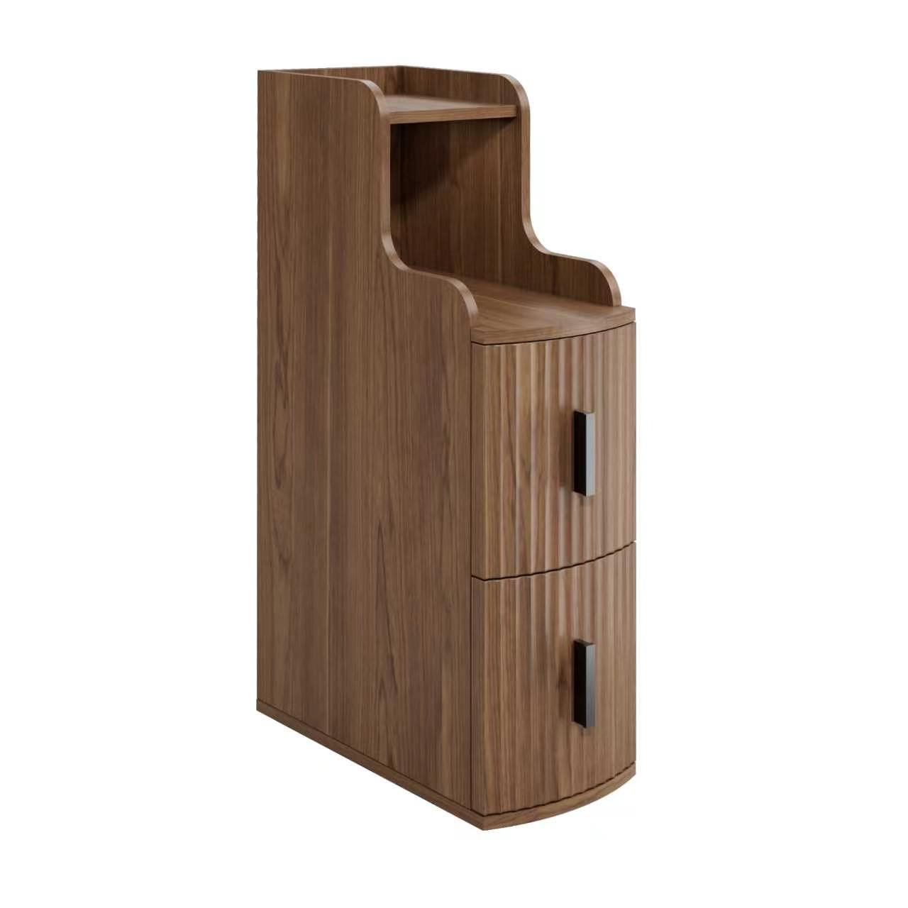 thumbnail video image 2 of Narrow Fluted End Table with 2 Drawers ,Slim Side Table for Bedroom, Living Room, Sofa Gap,Walnut, 2 of 10