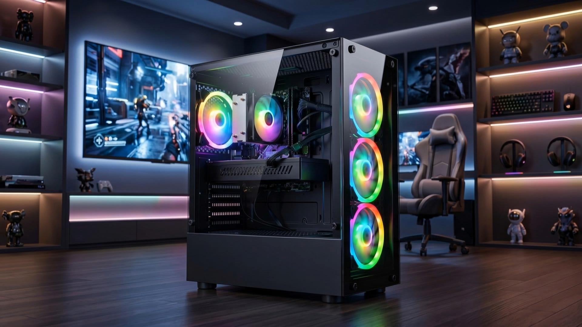 thumbnail video image 2 of STGAubron Gaming Desktop PC, AMD Ryzen 5 2600 up to 3.9GHz, 16G DDR4, 512G SSD, GeForce RTX 2060 6G, 600M WiFi, BT 5.0, RGB Fan x4, Windows 11 Home, 2 of 7