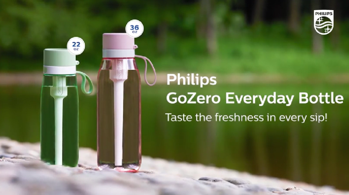 thumbnail video image 2 of PHILIPS 36oz Filtered Water Bottle, BPA-Free Reusable Plastic Water Bottle with Filter, Portable Travel Water Filtered Bottle, Leak Proof with Straw, Filp Lid, Reduce Chlorine, Ideal Gift, Gray, 2 of 12
