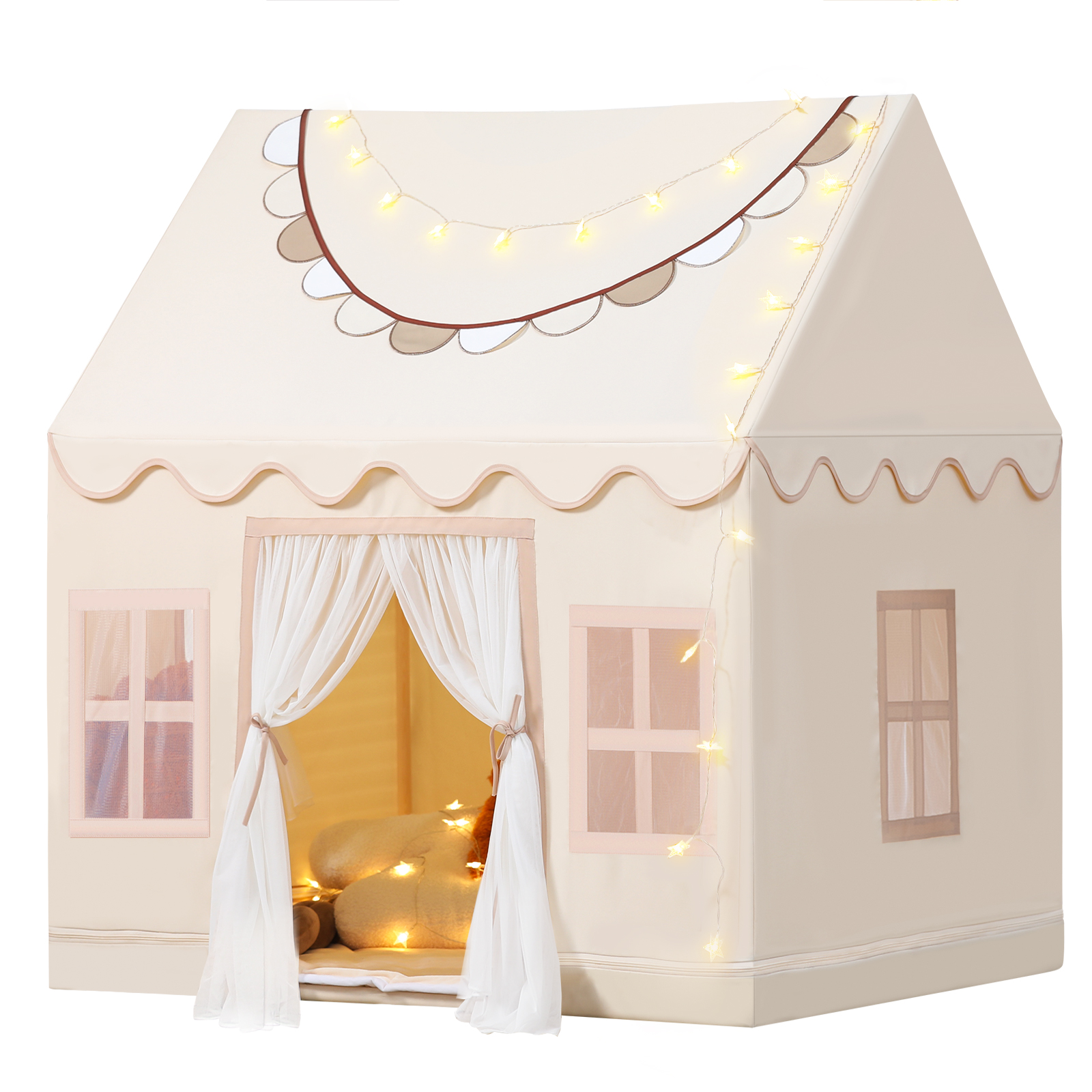 thumbnail video image 2 of Wilwolfer Kids Play Tent for Toddlers with Padded Mat & Star Light Golden Indoor Playhouse, 2 of 8