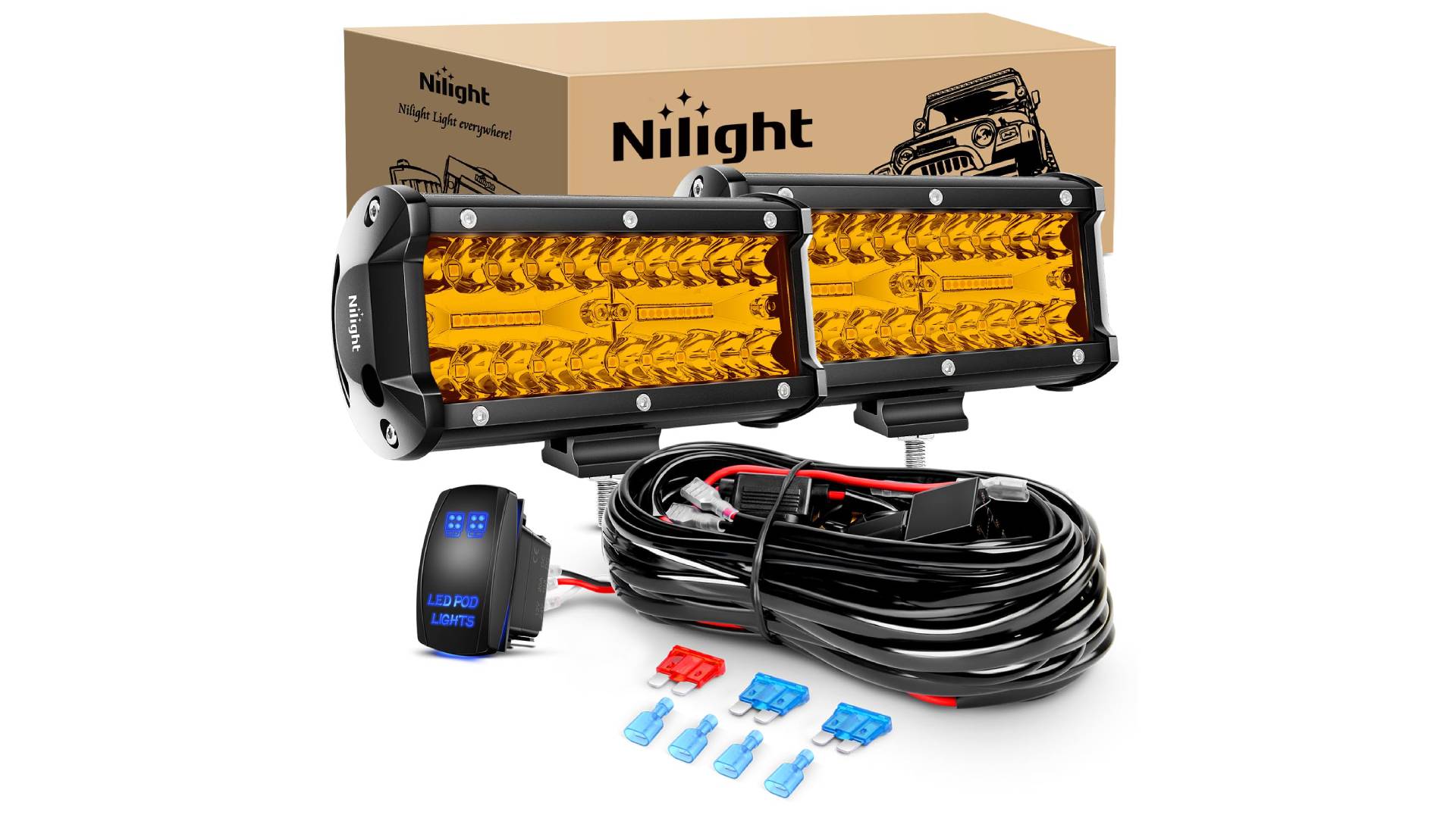 thumbnail video image 2 of Nilight 2Pcs 6.5inch Amber 120W Spot Flood Combo Bar Waterproof Triple Rows off Road Fog Lights with 12V 5Pin Rocker Switch Wiring Harness Kit-2 Lead, 2 of 9