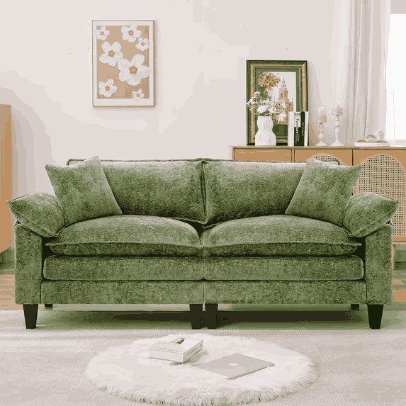 thumbnail video image 2 of JONPONY 83" Loveseat Sofa,Cloud Couch for Living Room,Comfy Love Seat with Double Cushion,2 Pillows,Removable Cover for Bedroom, Apartment and Office,Green, 2 of 11