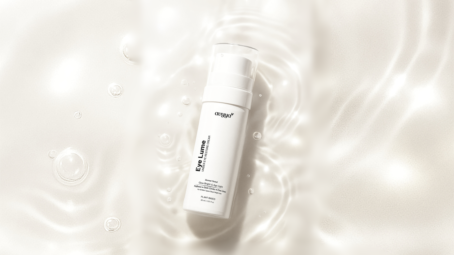thumbnail video image 2 of Avyya EyeLume Under Eye Cream for Dark Circles and Puffiness | With Niacinamide, Cucumber, Rose and Coffee Oil | Reduces Fine Lines, Brightens & Hydrates | Dermat Tested, Plant-Based- 1.01 fl oz, 2 of 7