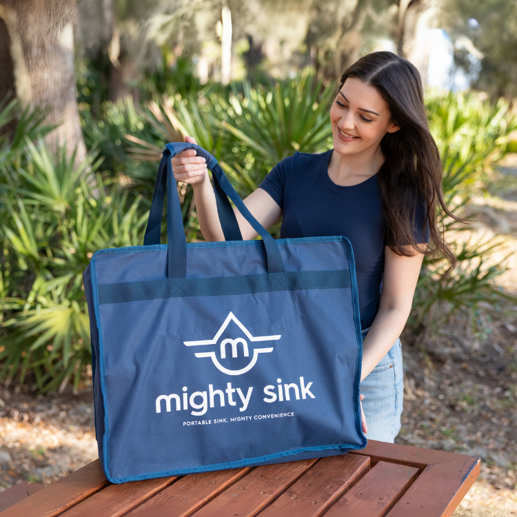 thumbnail video image 2 of Mighty Sink Portable Sink: Patented Wash Station with Electronic Faucet | 2 Gallons | Easy Setup | Indoor & Outdoor Use | Ideal for Dishwashing, Camping Hygiene, Gardening, Pottery & More, 2 of 13