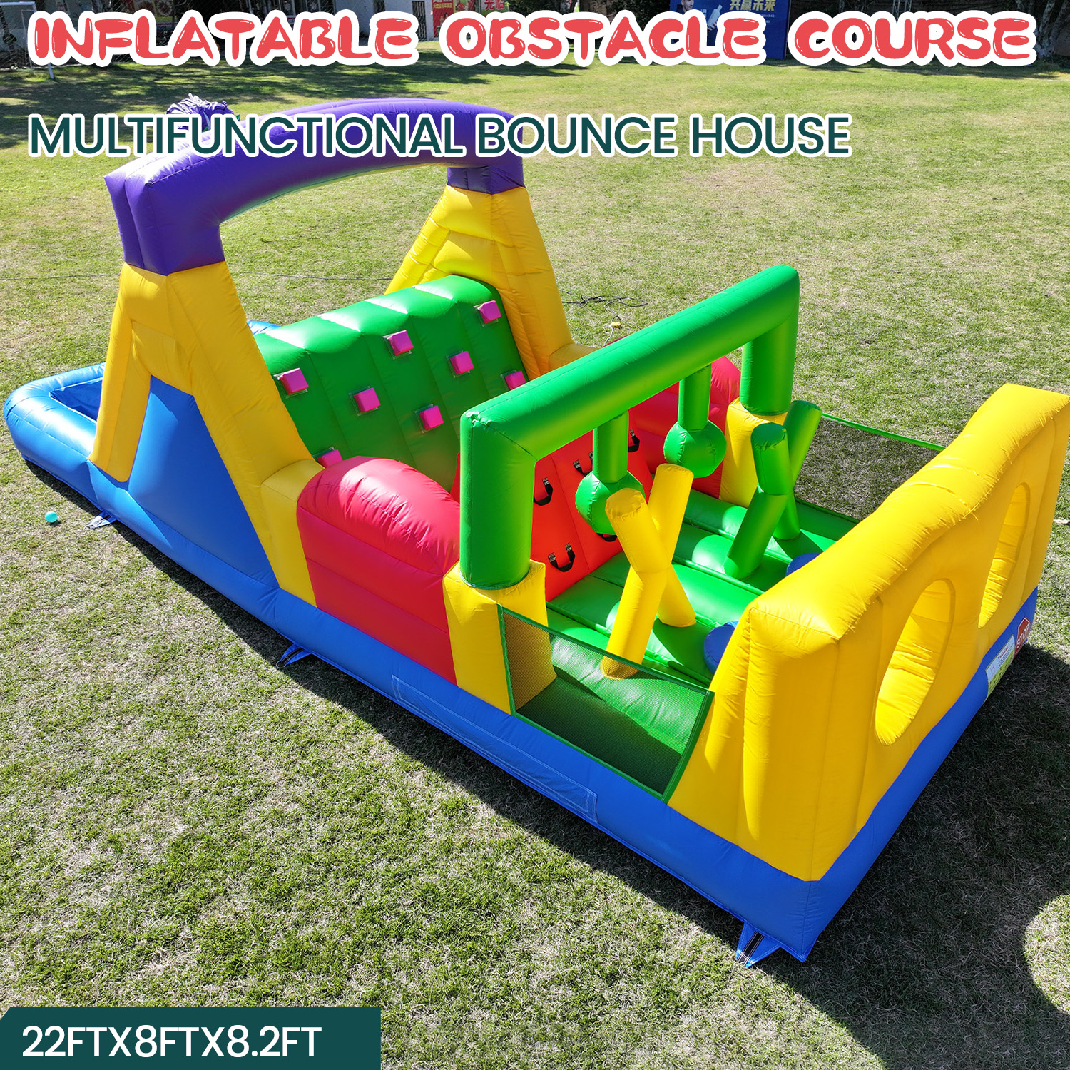 thumbnail video image 2 of Relunch 22 ft Commercial PVC Inflatable Bounce House Obstacle Course with Water Slides & Blower for Kids Outdoor Party 22x8x8.2FT, 2 of 9