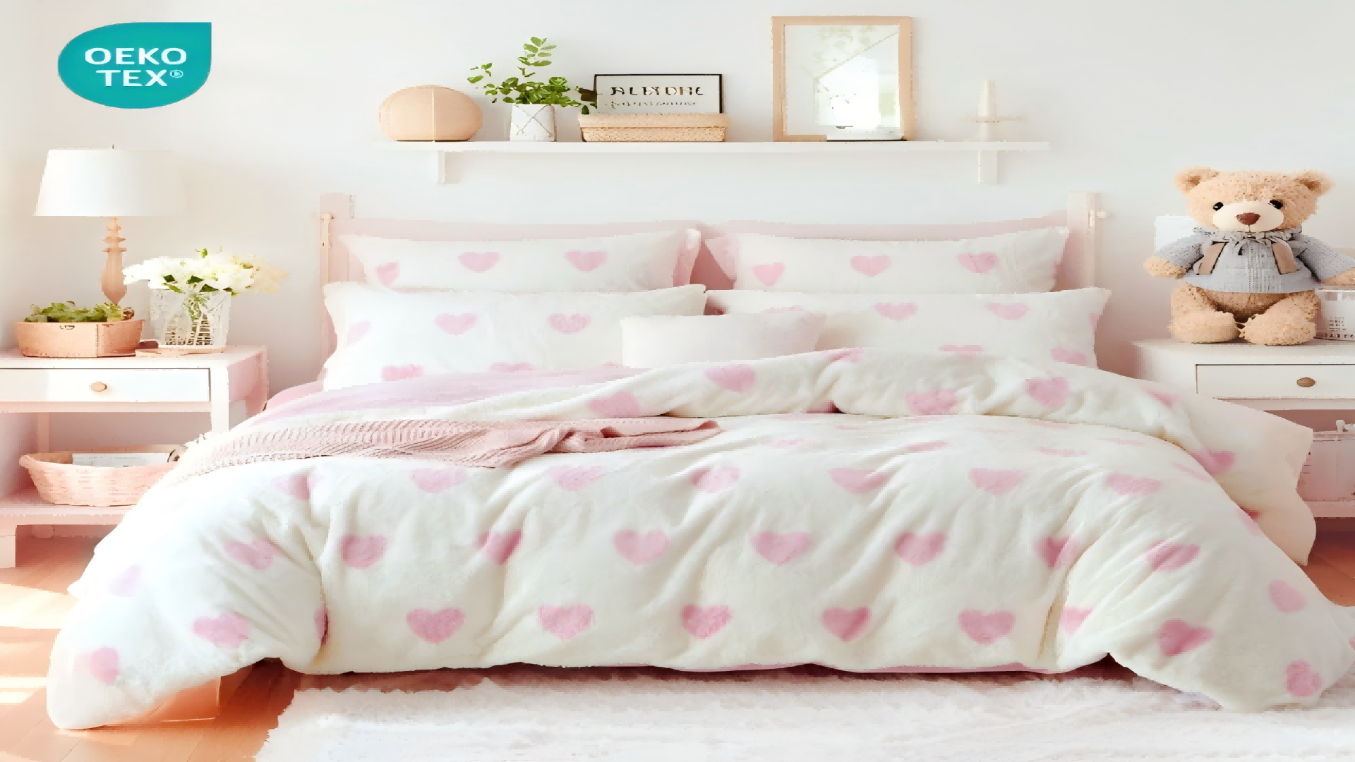 thumbnail video image 2 of JOLUSERE Fluffy Flannel Duvet Cover Queen Set, 3-Piece Faux Rabbit Fur Luxury Cozy Warm Winter Bedding Set,Pink Heart White, 2 of 12