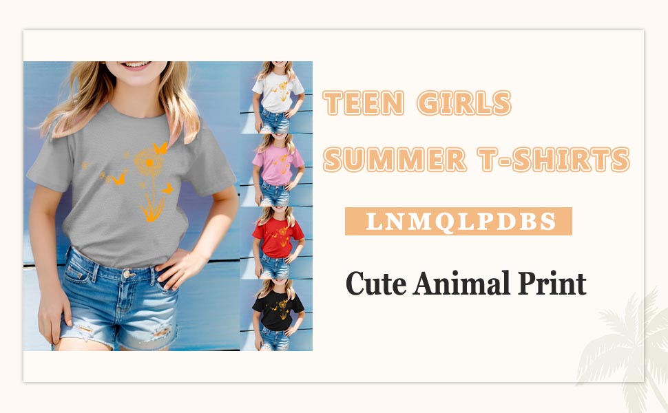 thumbnail video image 2 of LNMQLPDBS Toddler Girl Clothes Summer Flower Printed Shirts Short Sleeve Crewneck Loose T-Shirts Casual Soft Cute Tops for Teen Girls Red 7-8 Years, 2 of 4