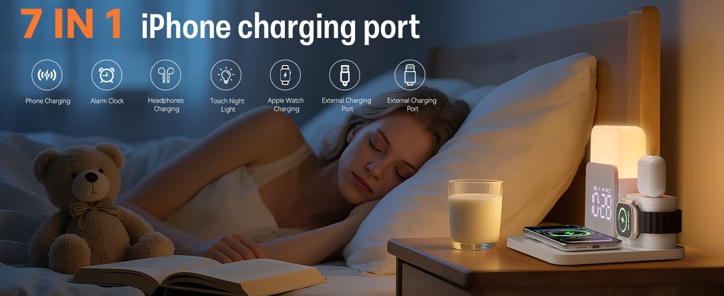 thumbnail video image 2 of ANTBOOK Magnetic Charging Station Compatible for iPhone, Apple Watch, AirPods with Alarm Clock,Night Light Bedside White, 2 of 8