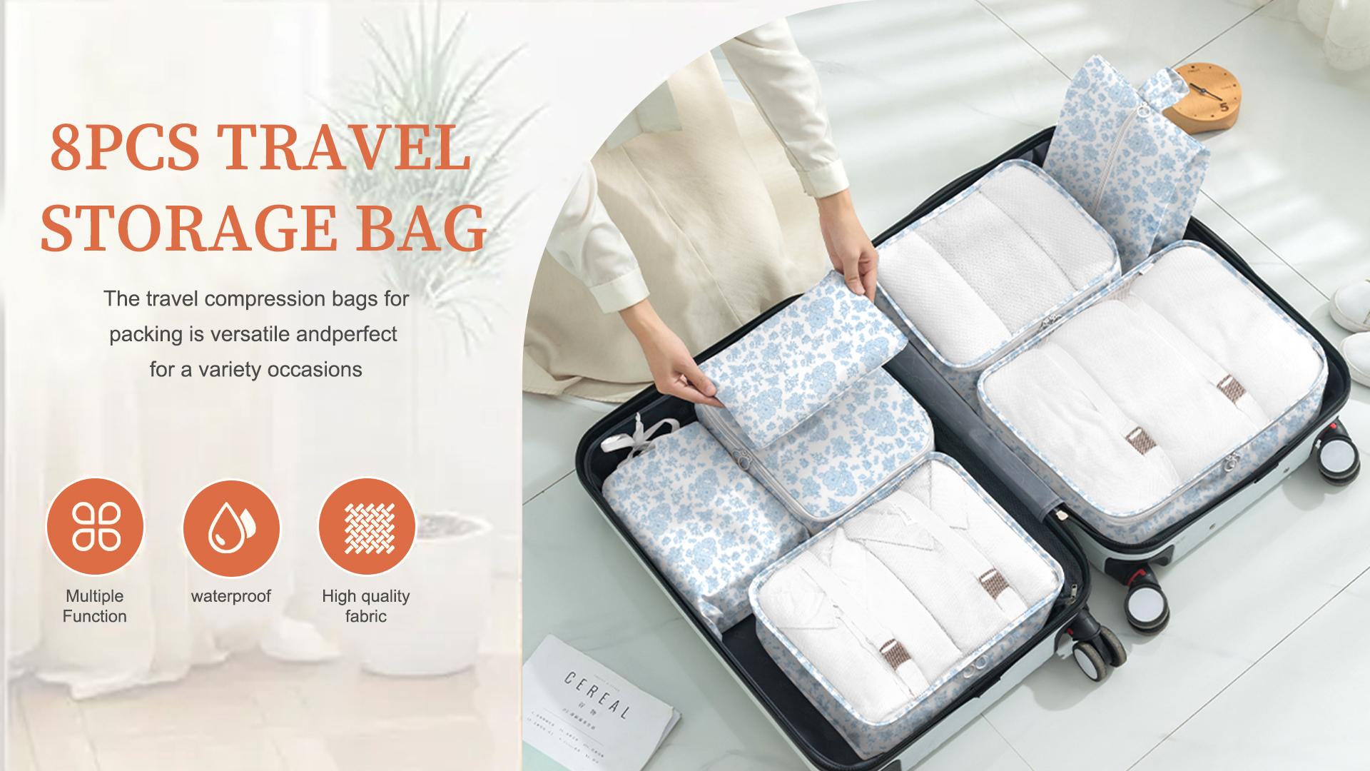 thumbnail video image 2 of Livhil 8Pcs Packing Cubes for Luggage, Packing Cubes for Travel Luggage Packing Organizers ( Blue flower), 2 of 8