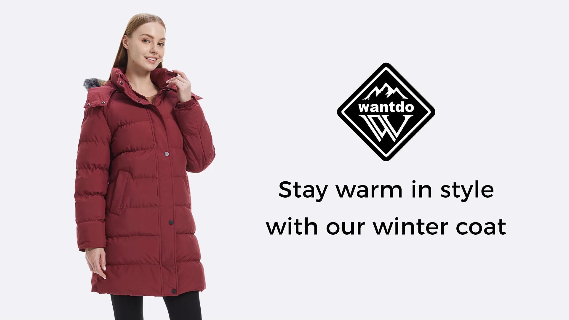 thumbnail video image 2 of Wantdo Women's Big and Tall Jacket Quilted Puffer Jacket Long Winter Parka Jacket Wine Red 2XL, 2 of 11