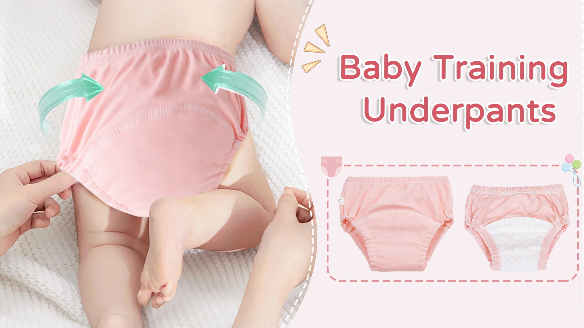 thumbnail video image 2 of Happy Cherry Baby Girl Potty Training Underwear Cotton Toddler Training Diapers Pants Boys Toilet Training Underwear Absorbent Training Underpants Solid Color 3 Pack for 1-2 T, 2 of 7