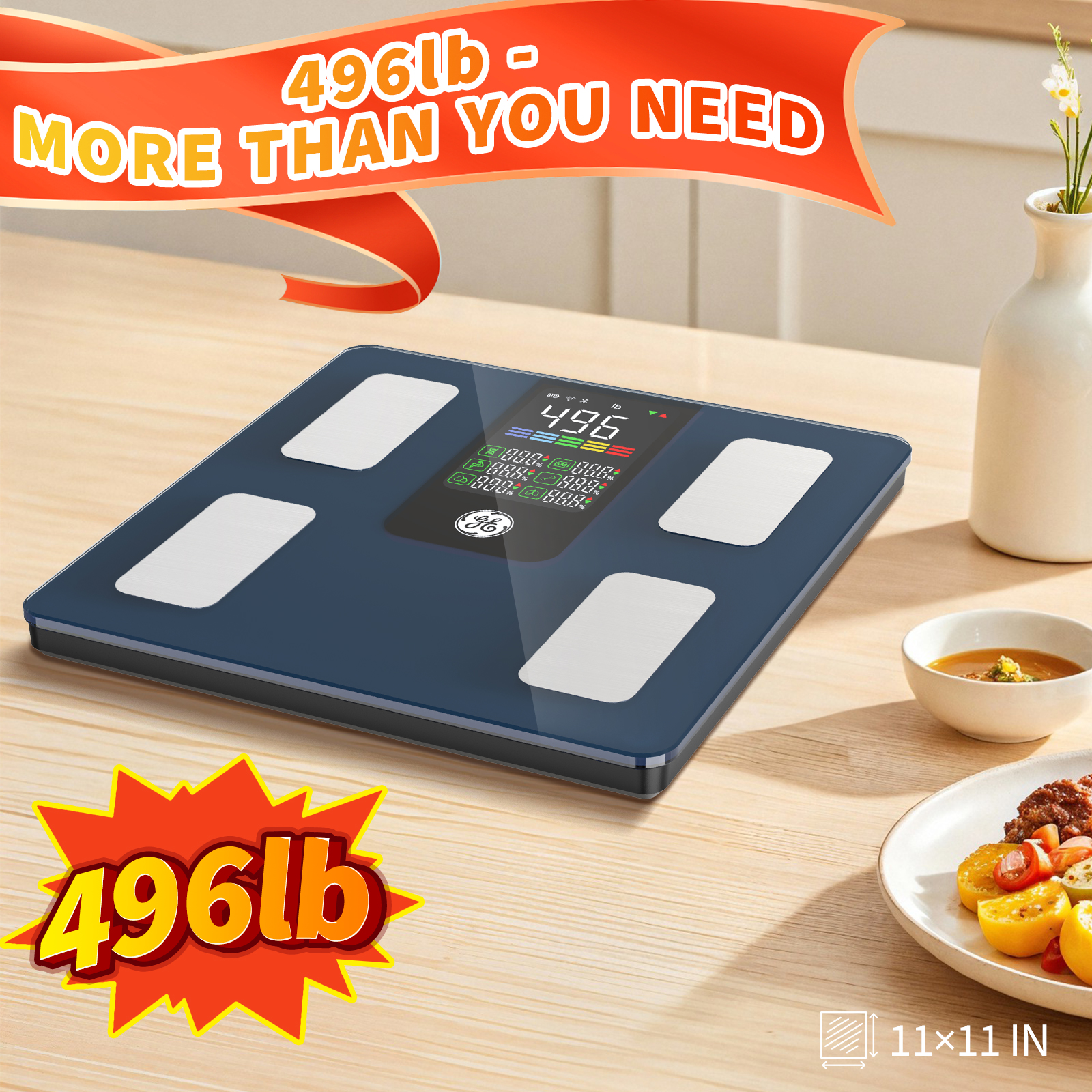 thumbnail video image 2 of GE Smart Body Scale with Bluetooth - Tracks Body Fat, Muscle Mass, Weight, BMI, 11.8" Large Platform Weighing Machine Syncs to App, 500 lb Capacity, 2 of 7