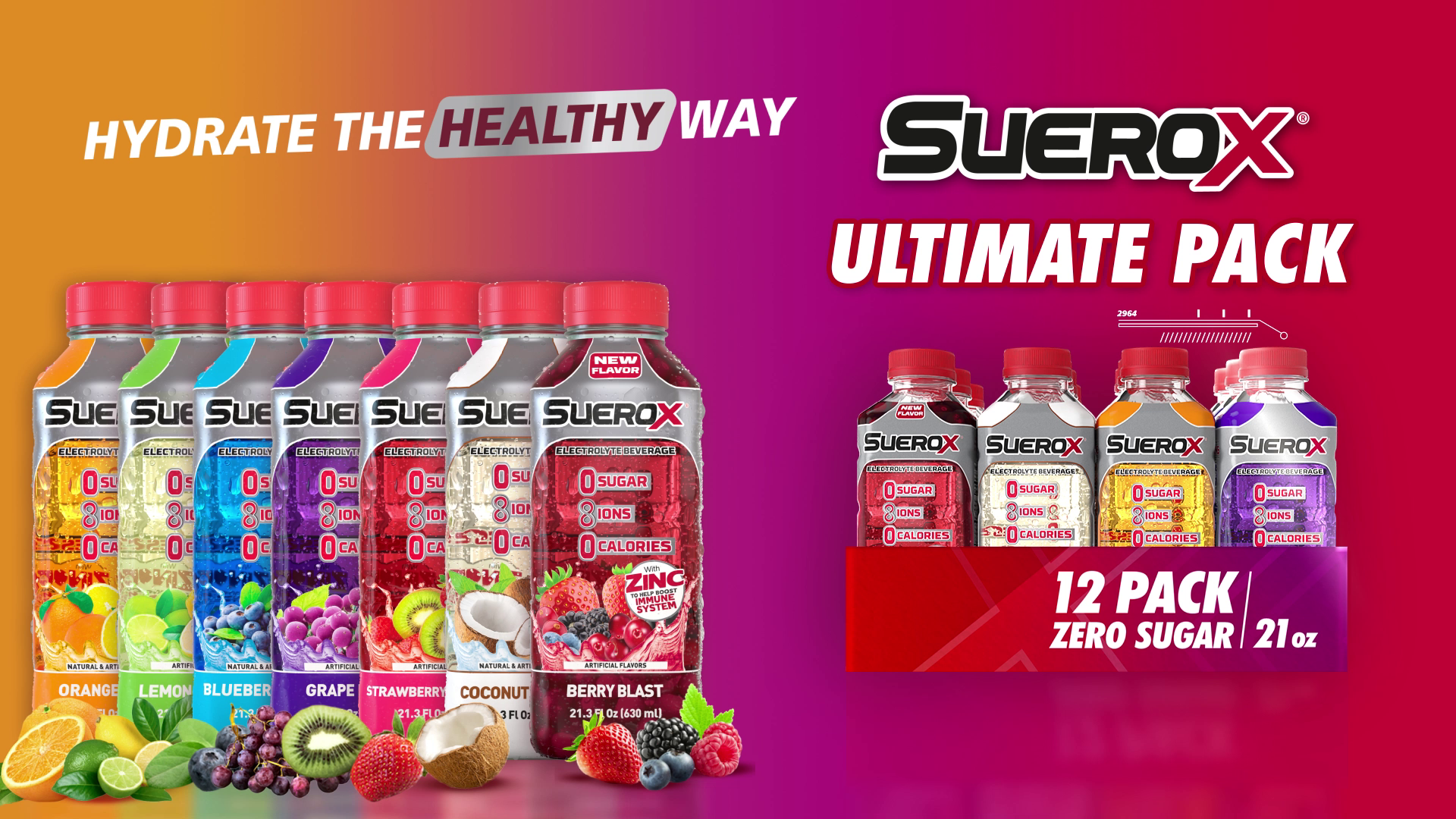 thumbnail video image 2 of SueroX Zero Sugar Electrolyte Drink, Ultimate Pack, 21 oz , 12 ct, 2 of 10