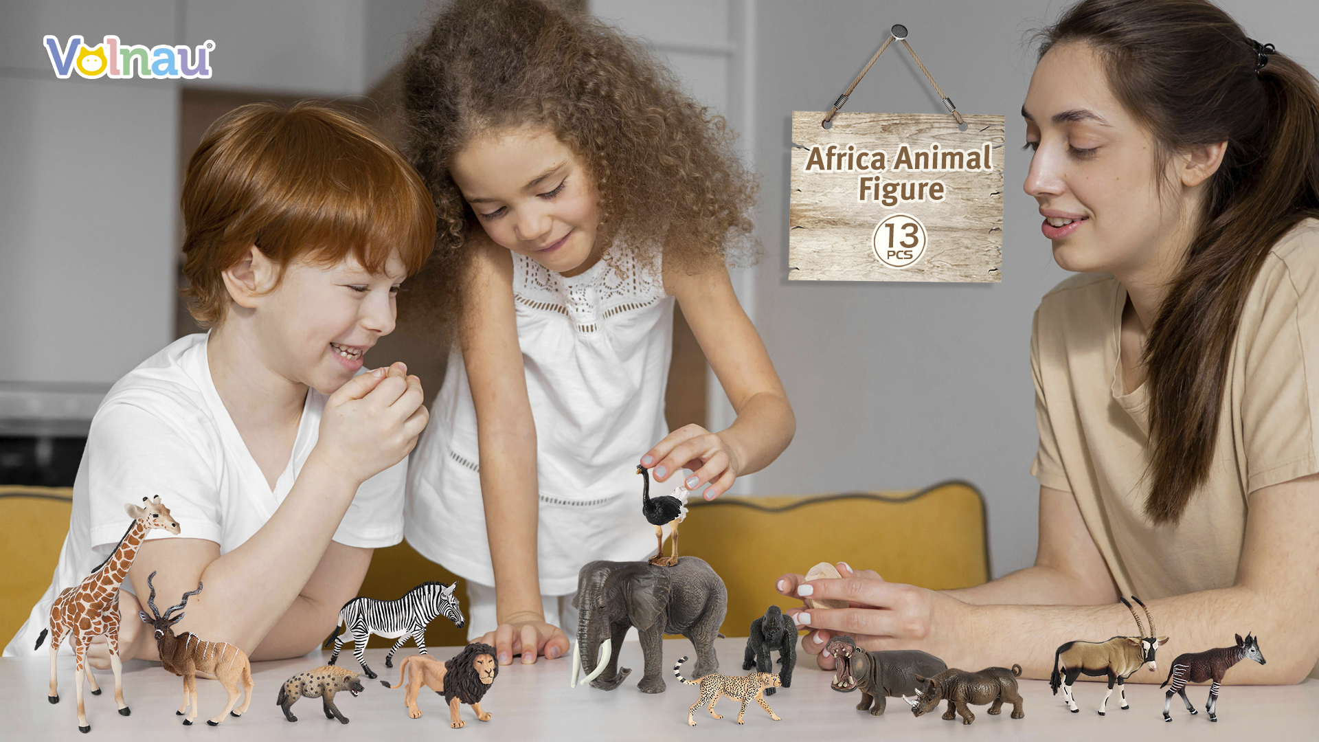 thumbnail video image 2 of Volnau Safari Animal Figurines Toys 13PCS Africa Figures Preschool Education Lion Jungle Forest King, 2 of 9
