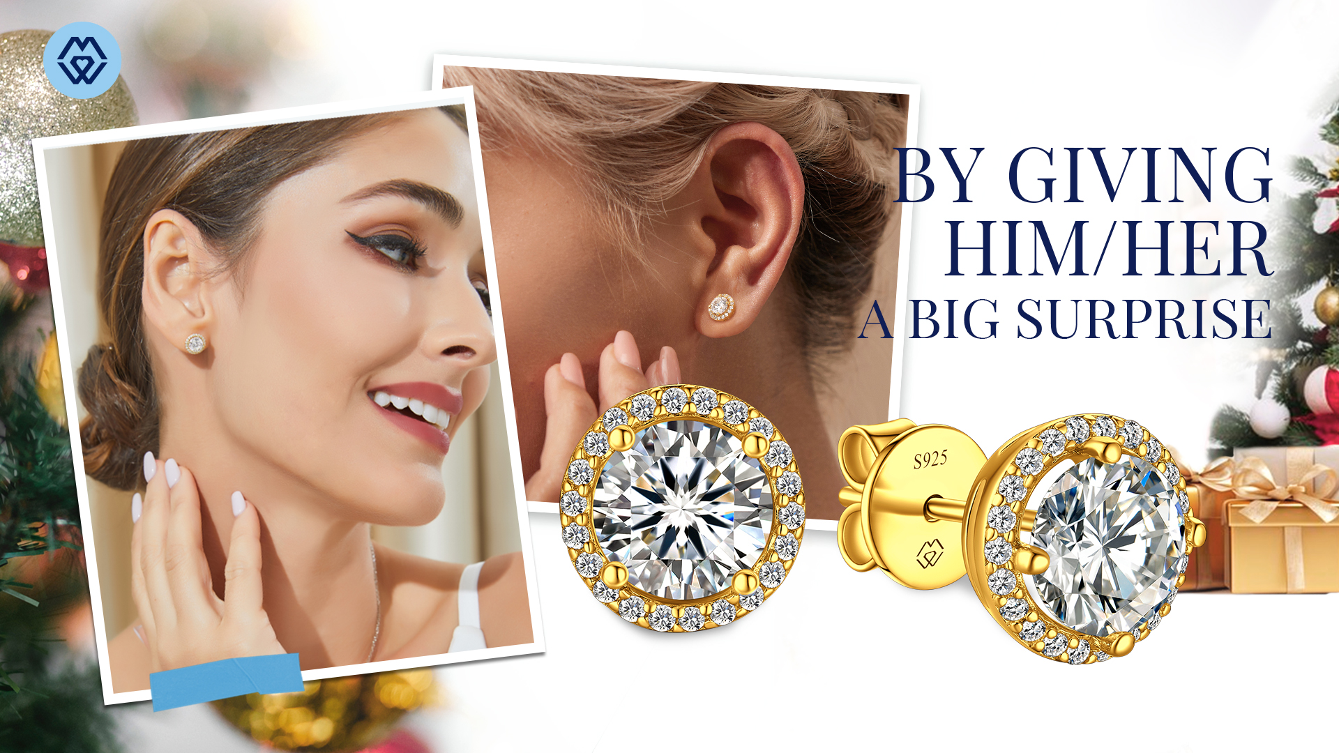 thumbnail video image 2 of MomentWish 14k Gold Plated Stud Earrings 2 Carat Moissanite Solitaire Earrings for Women Anniversary Gifts, 2 of 10