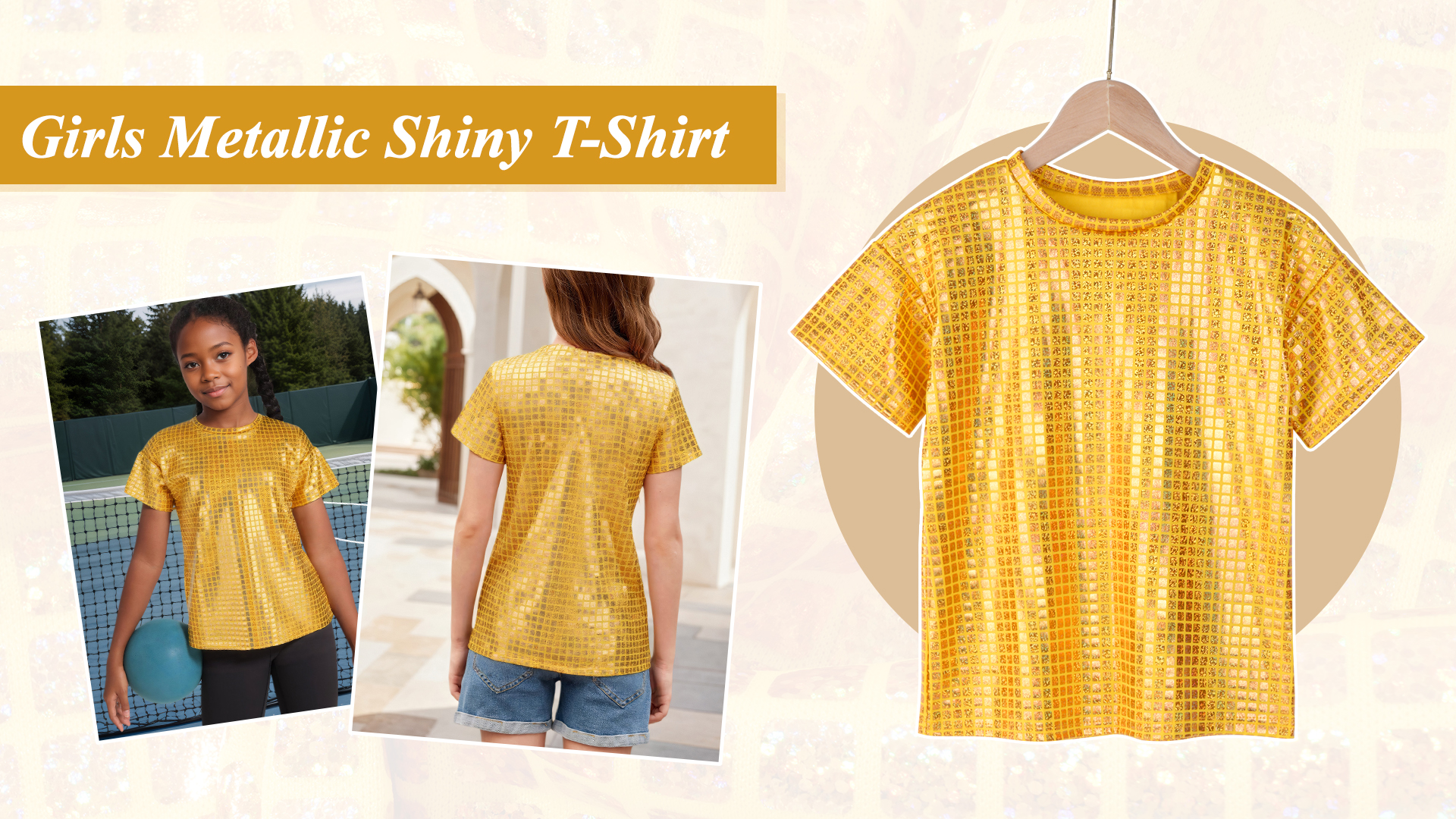 thumbnail video image 2 of Happy Cherry Girls Sparkle Metallic Tops Boys Sequins Dance Shirt Kids Jazz Performance Dancewear Hip Hop Disco Costume 13-14 Years, 2 of 7